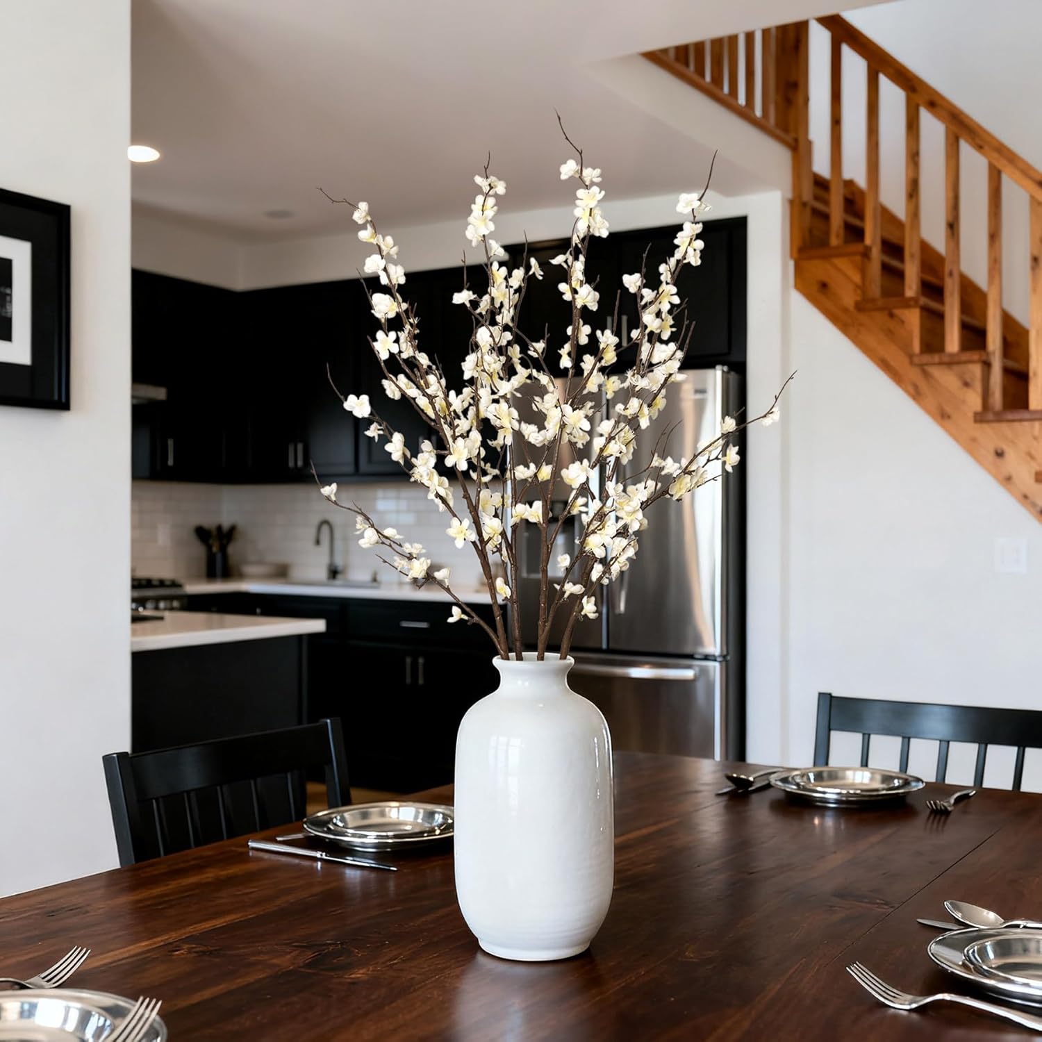 Ammyoo 4Pcs Cherry Blossom Branches Artificial Flowers for Spring Summer Indoor Decoration,Faux Long Stem Artificial Flowers for Wedding Home Office Bedroom Party Table Centerpieces Decor(White) - Image 7