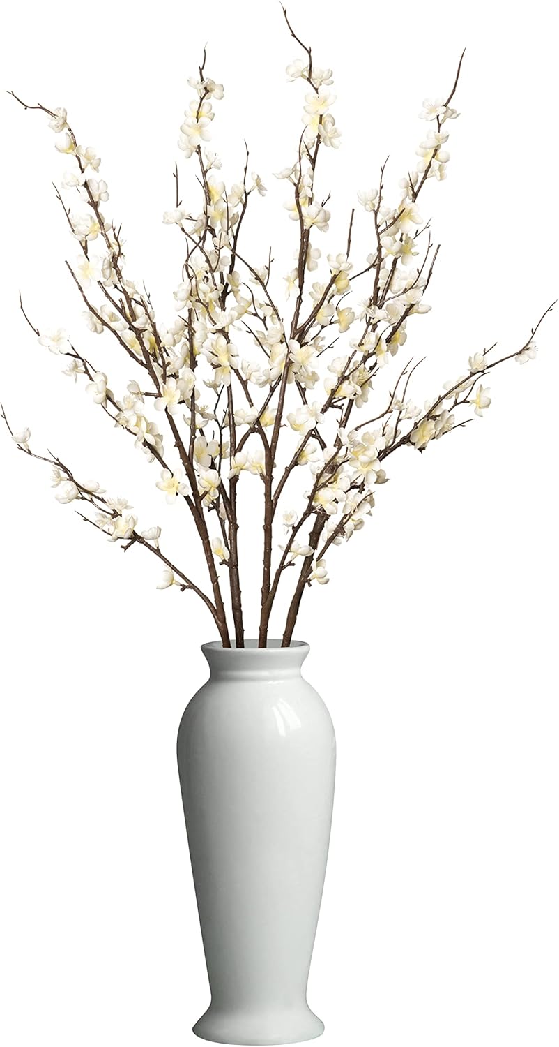 Ammyoo 4Pcs Cherry Blossom Branches Artificial Flowers for Spring Summer Indoor Decoration,Faux Long Stem Artificial Flowers for Wedding Home Office Bedroom Party Table Centerpieces Decor(White) - Image 8