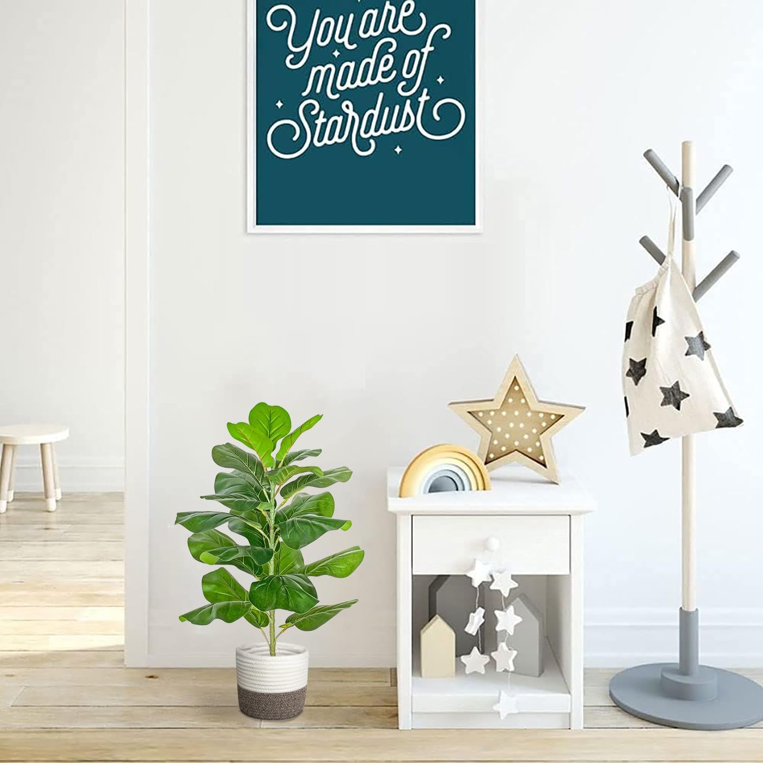 BESAMENATURE Artificial Fiddle Leaf Fig Tree/Faux Ficus Lyrata for Home Office Decoration, 30.5" Tall, with Cotton Rope Basket - Image 3