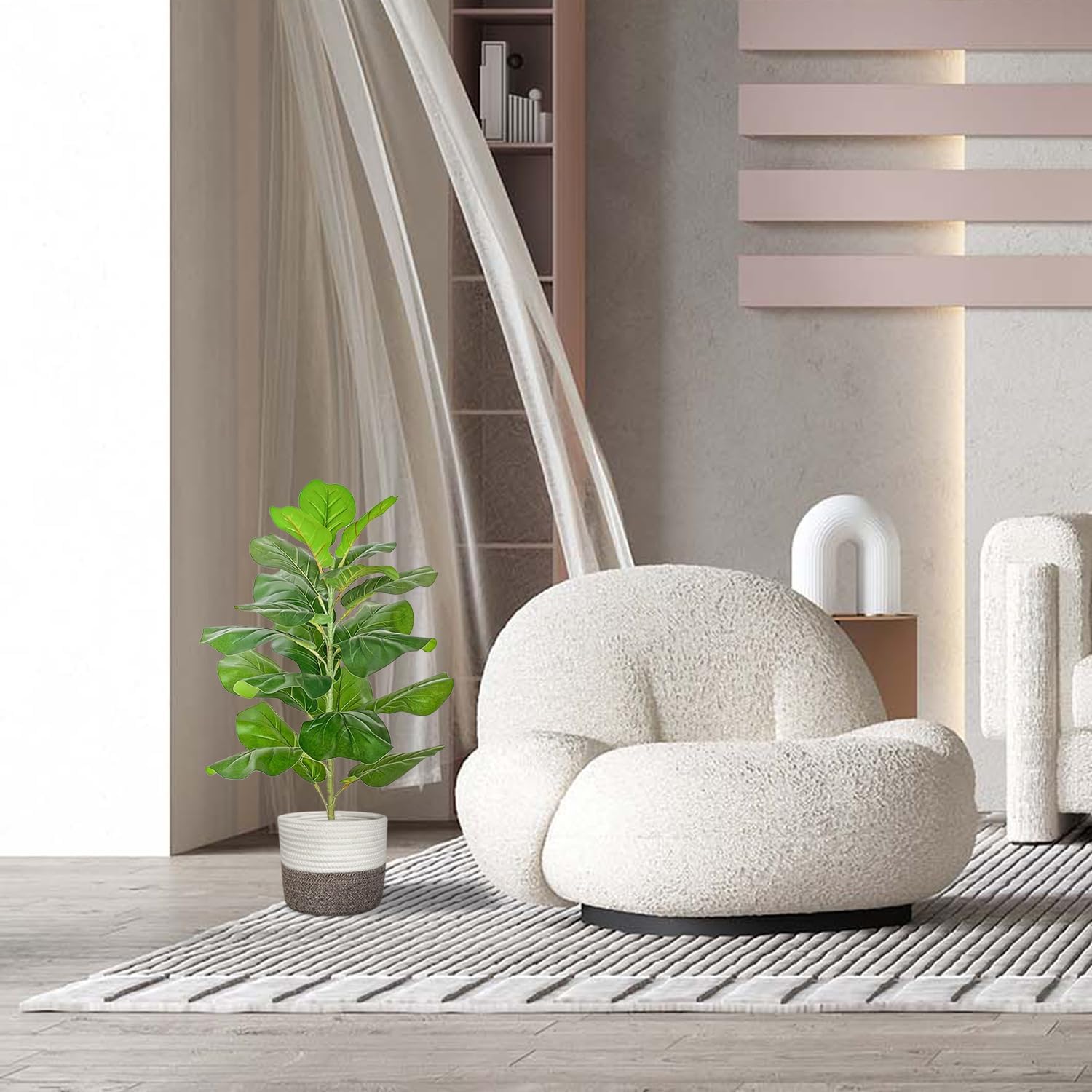 BESAMENATURE Artificial Fiddle Leaf Fig Tree/Faux Ficus Lyrata for Home Office Decoration, 30.5" Tall, with Cotton Rope Basket - Image 4