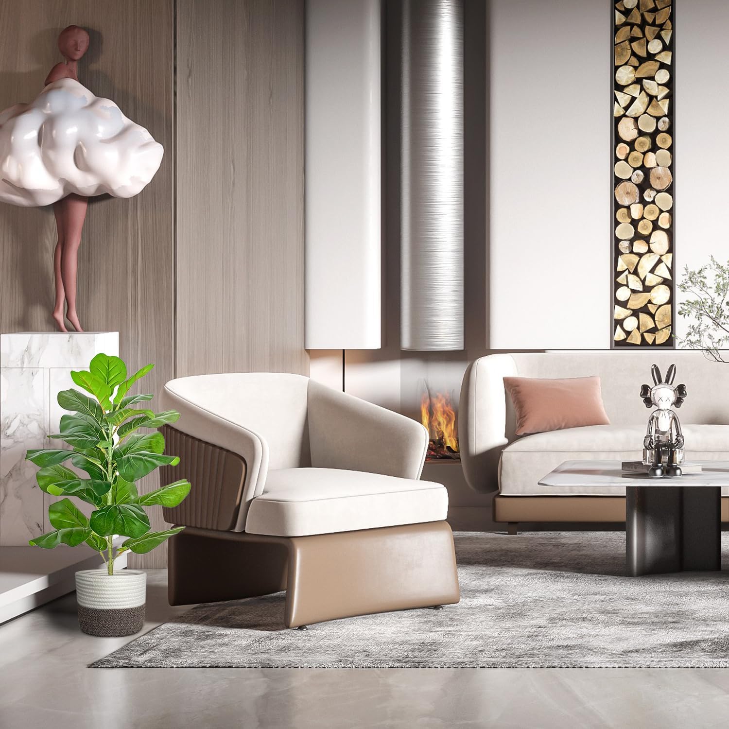 BESAMENATURE Artificial Fiddle Leaf Fig Tree/Faux Ficus Lyrata for Home Office Decoration, 30.5" Tall, with Cotton Rope Basket - Image 5