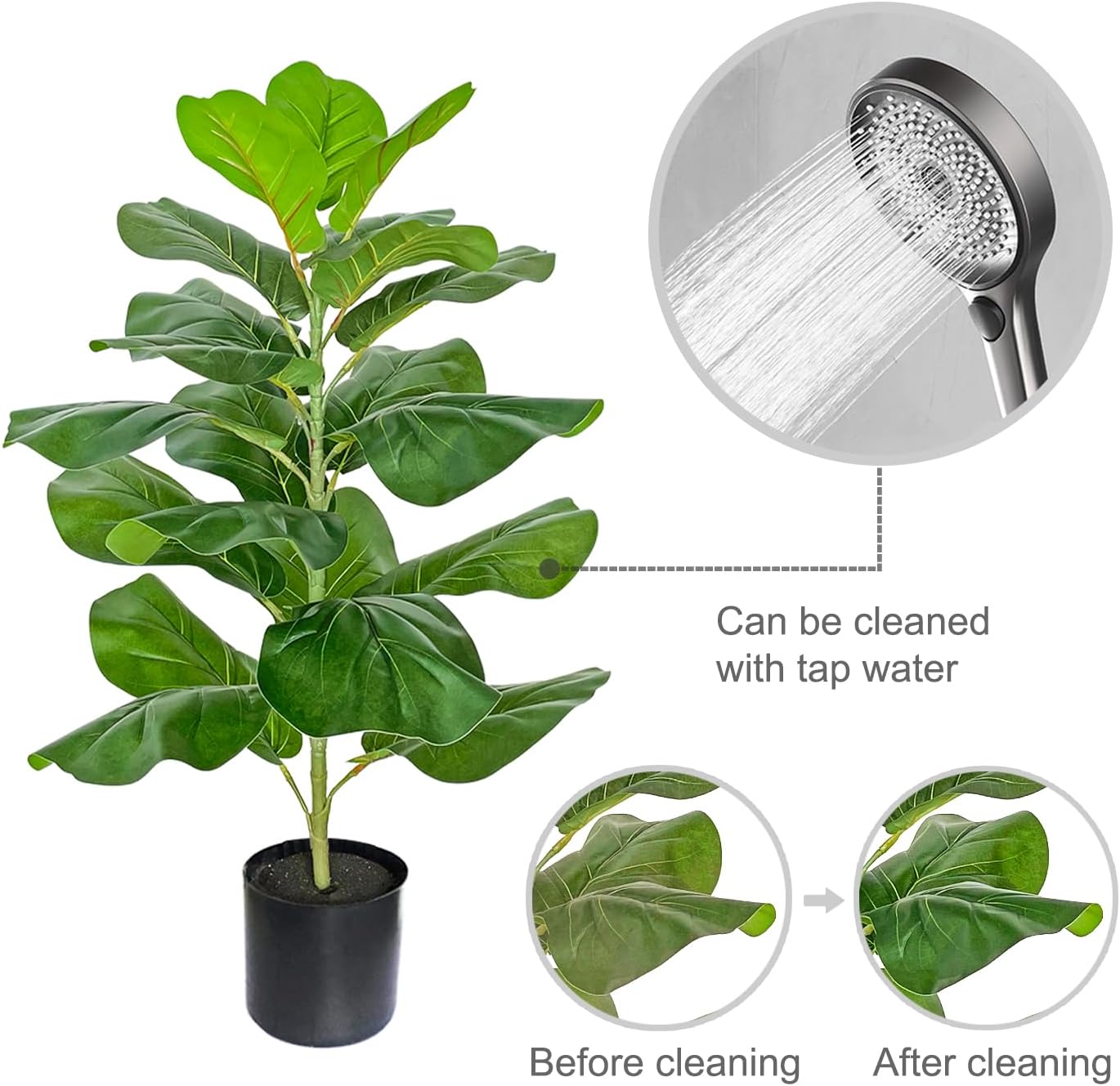 BESAMENATURE Artificial Fiddle Leaf Fig Tree/Faux Ficus Lyrata for Home Office Decoration, 30.5" Tall, with Cotton Rope Basket - Image 6