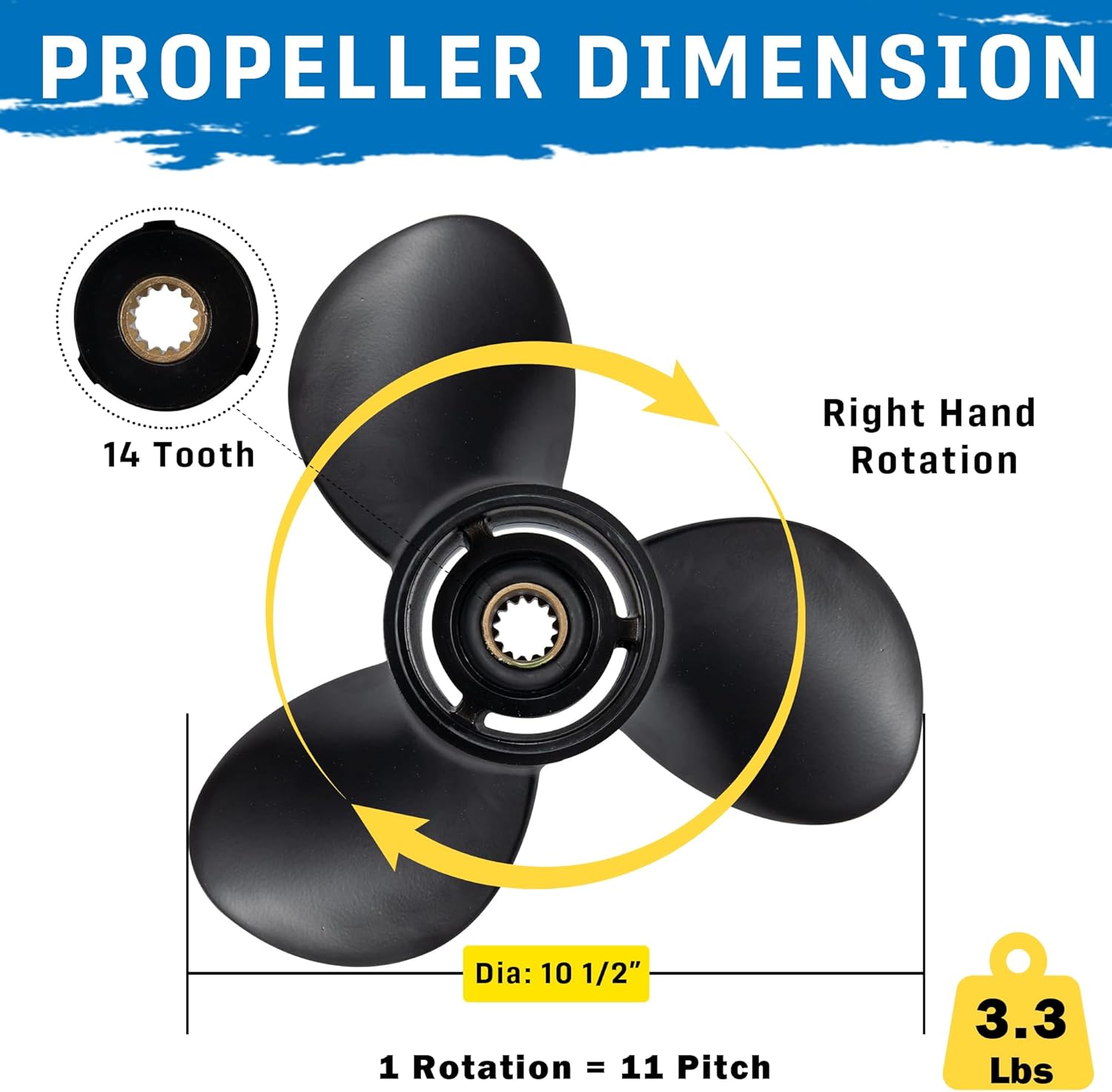 10 1/2 x 11 OEM Upgrade Aluminum Outboard Boat Propeller for BRP Johnson EVINRUDE OMC Stern Drive 15-35HP 14 Spline Tooth RH