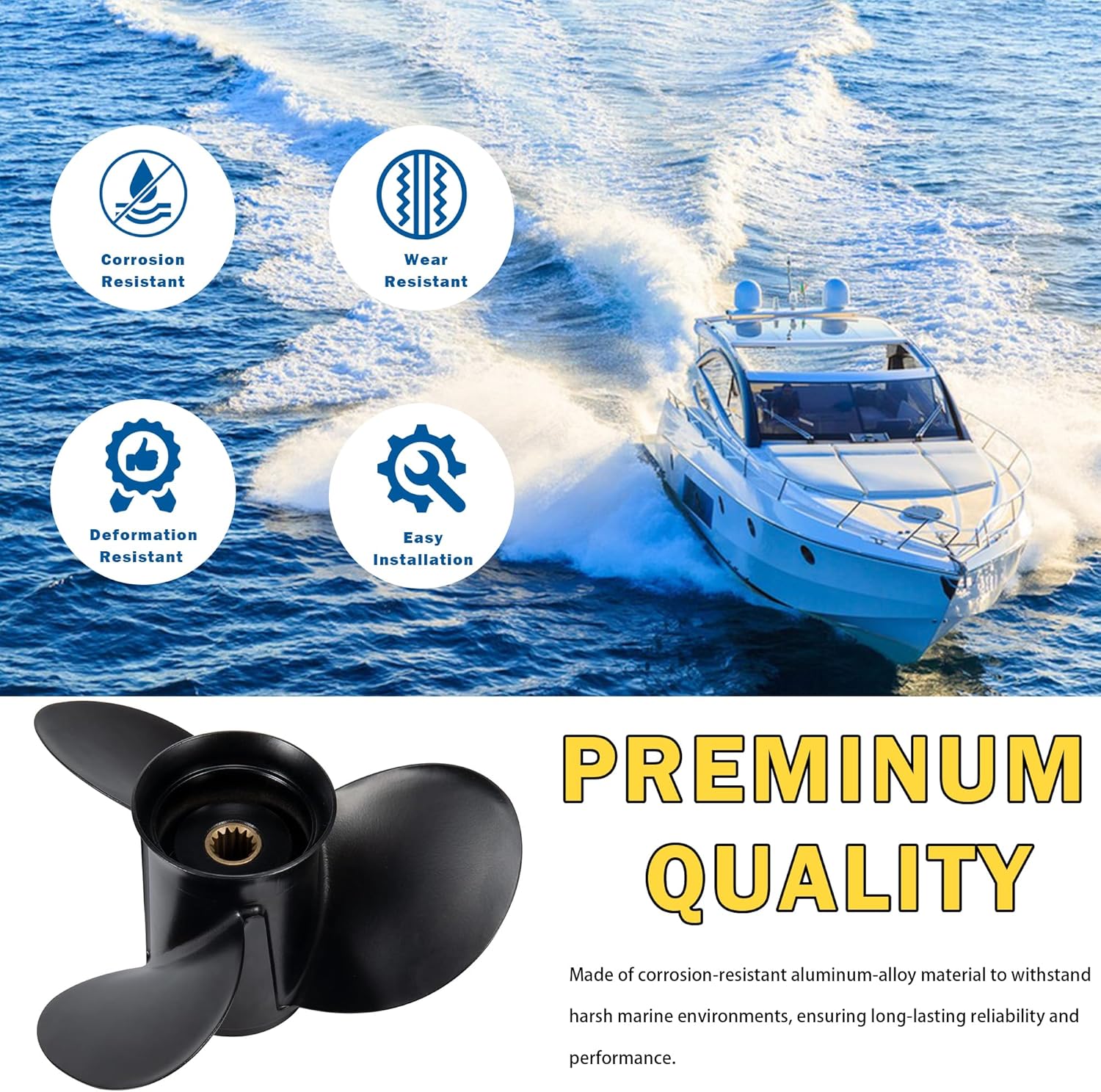 10 1/2 x 11 OEM Upgrade Aluminum Outboard Boat Propeller for BRP Johnson EVINRUDE OMC Stern Drive 15-35HP 14 Spline Tooth RH - Image 3