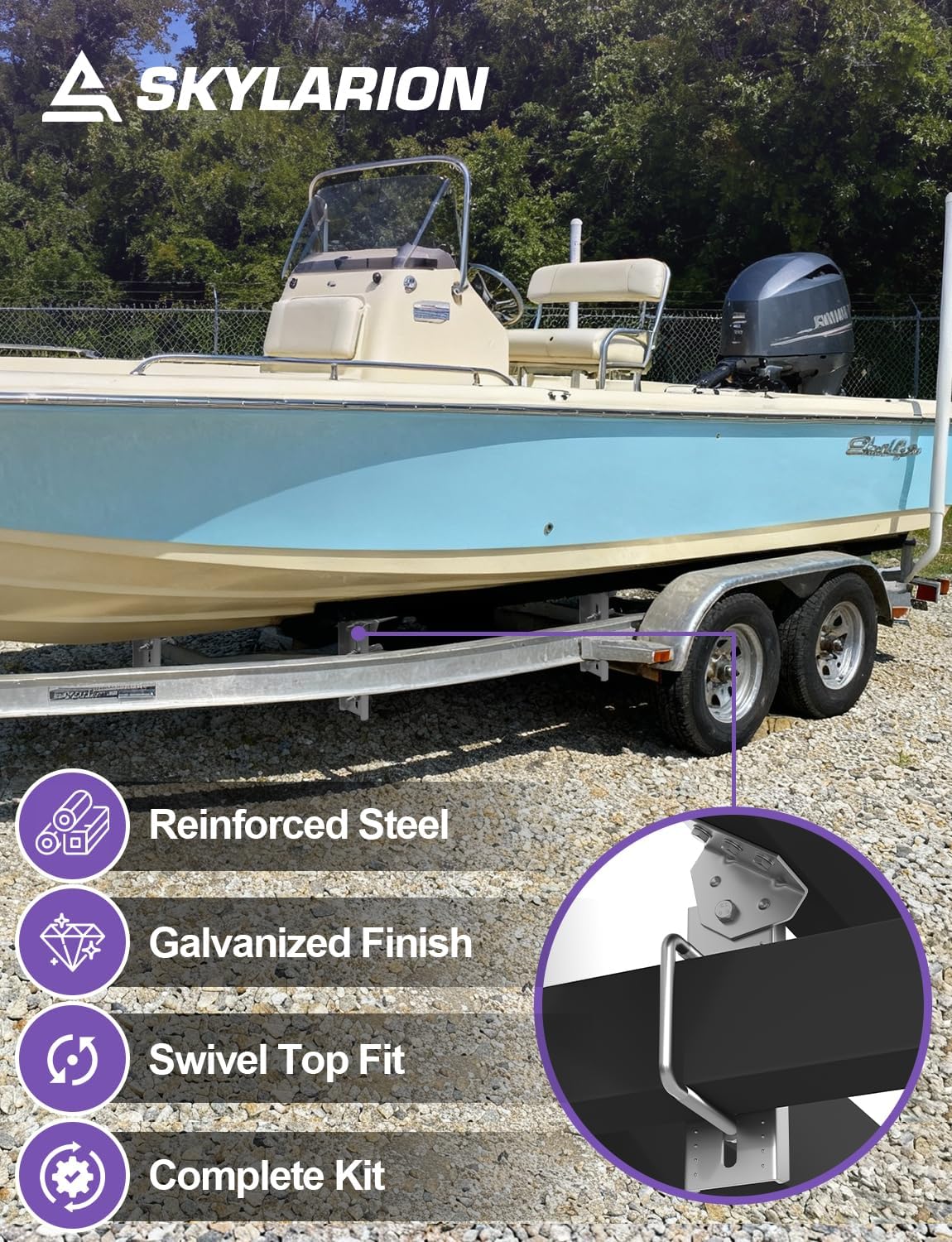 Skylarion Boat Trailer Bunk Brackets u2014 8" Heavy-Duty Galvanized Swivel-Top Kit, 4-Pack w/Hardware, Fits 1.5"x3"/2"x3"/3"x3"