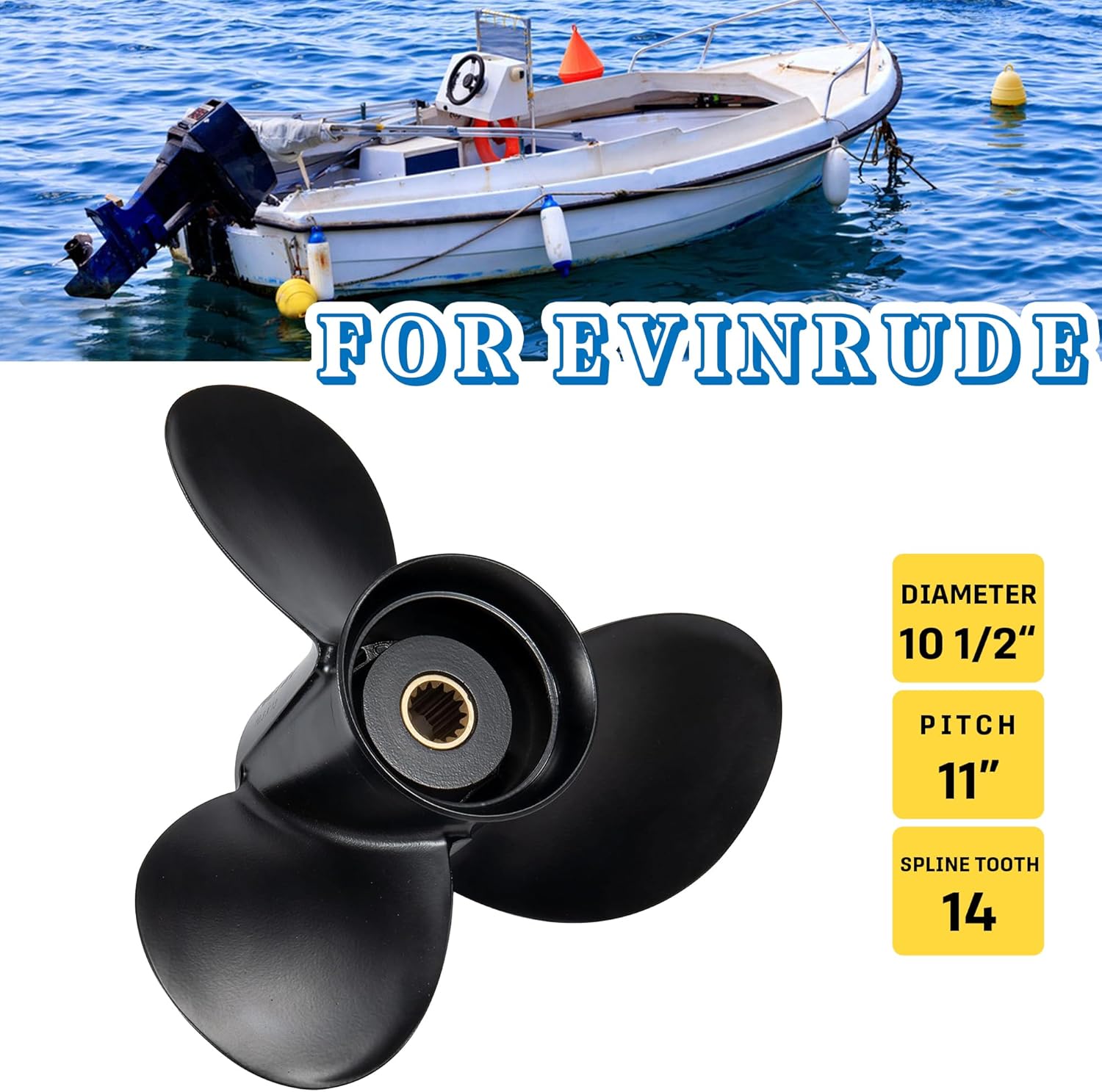 10 1/2 x 11 OEM Upgrade Aluminum Outboard Boat Propeller for BRP Johnson EVINRUDE OMC Stern Drive 15-35HP 14 Spline Tooth RH - Image 6