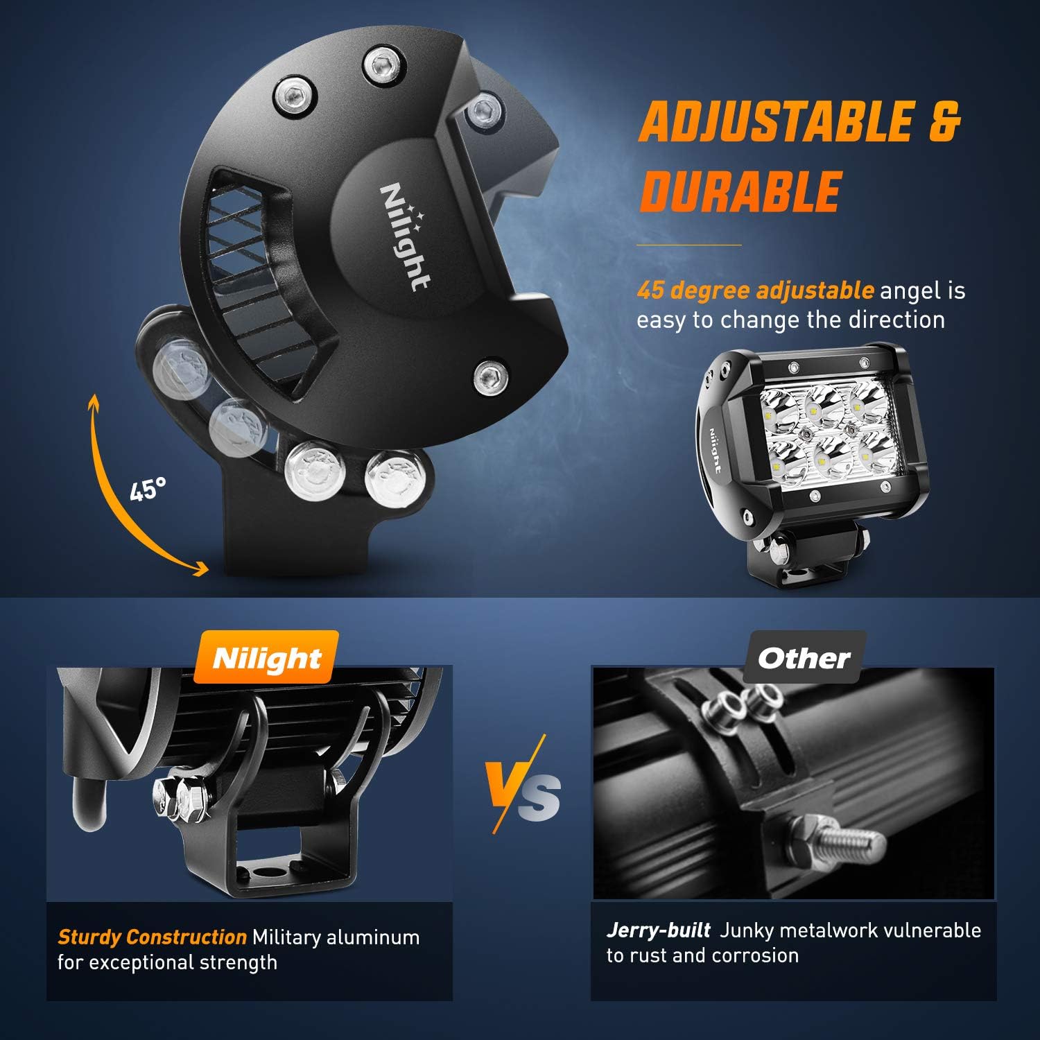 Nilight Led Pods 2Pcs 18W 1260LM Spot Off Road Lights Super Bright Driving Fog Boat Lamp Work Lighting Bar for Trucks Van Camper Wagon Car Pickup Golf Cart ATV UTV SUV Boat 4x4 - Image 4