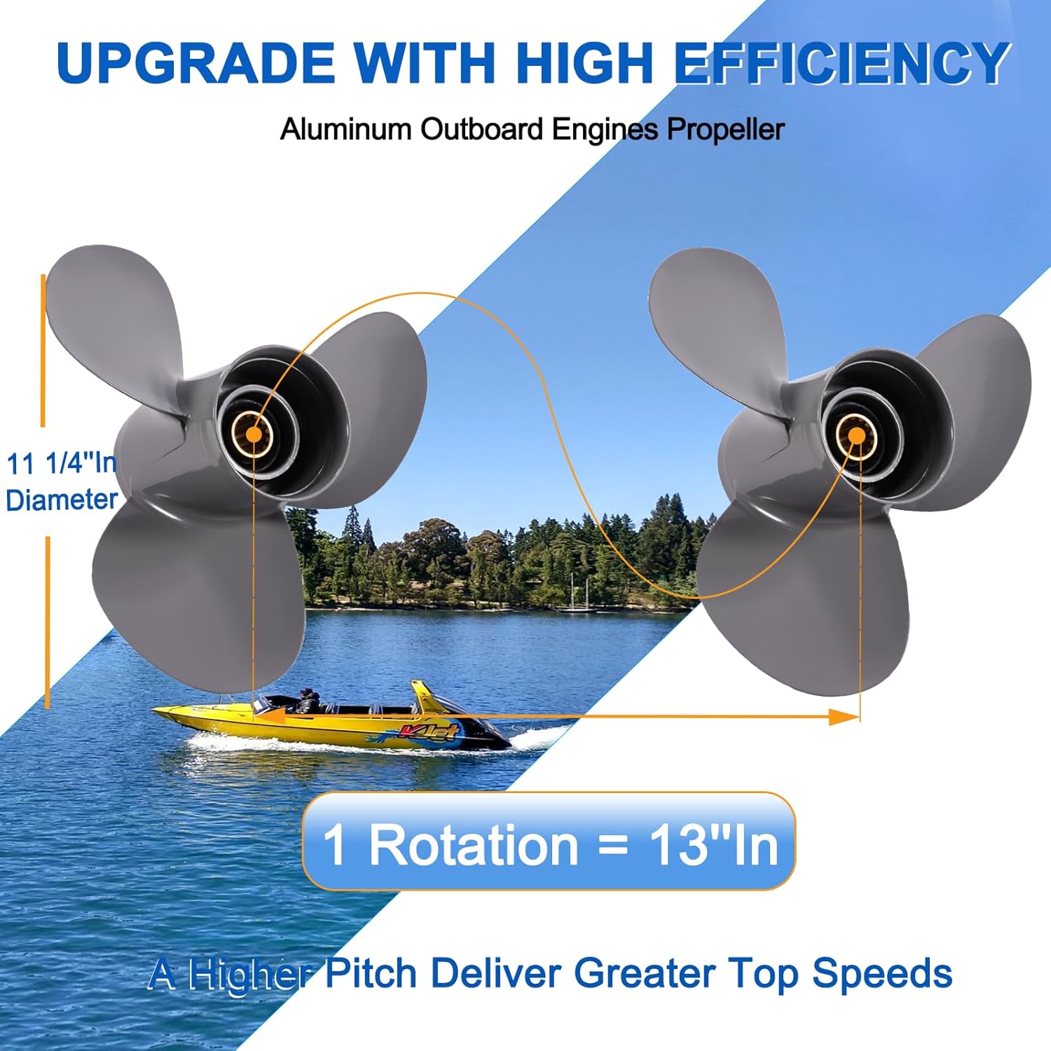 11 1/4 X 13 Upgrade OEM 58130-ZV5-000ZA Outboard Boat Propeller fit Honda Engines 35-60HP 13 Spline Tooth 11.25x13 Aluminum 3 Blades RH