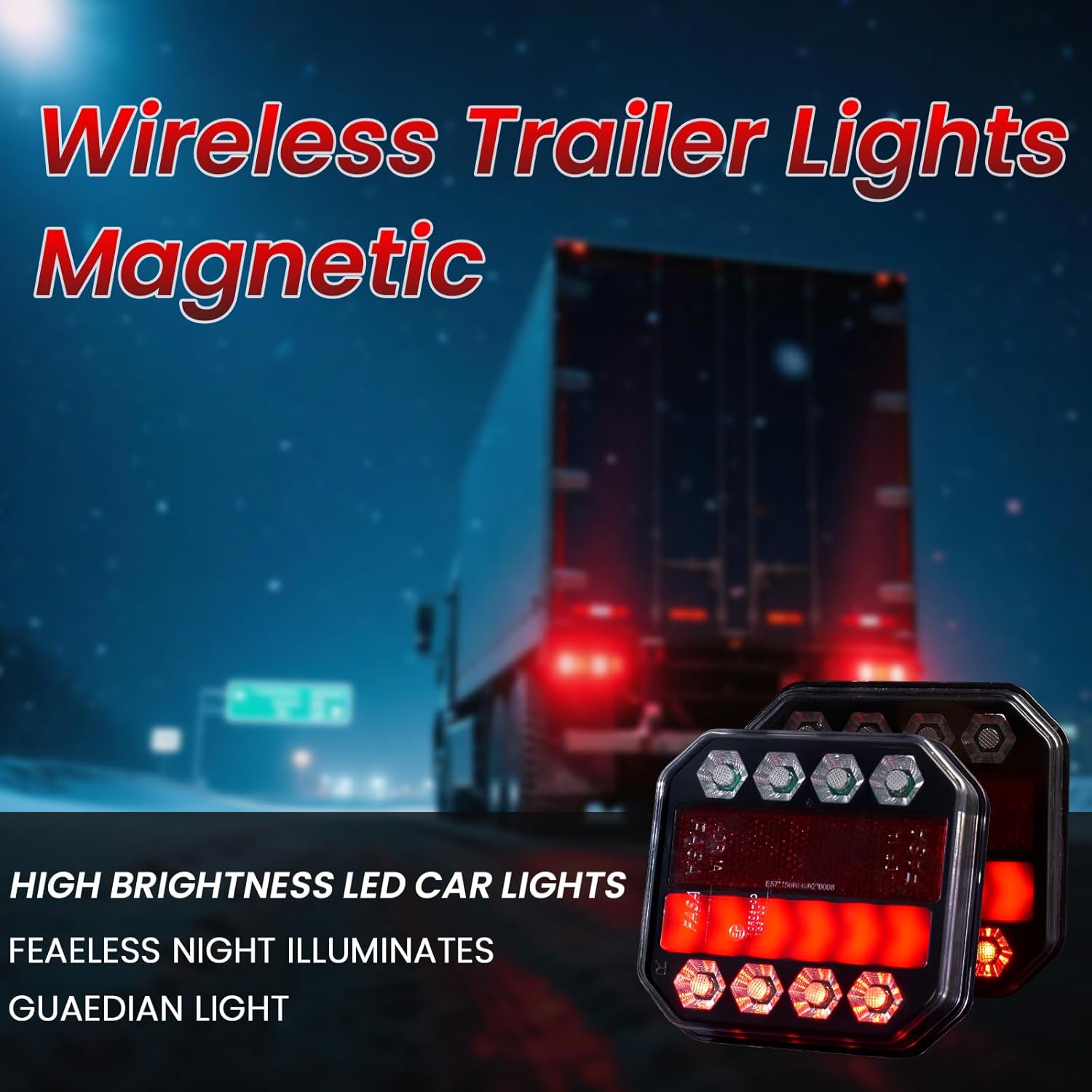 Magnetic Wireless Trailer Lights Kit, IP67 Waterproof Cordless LED Tow Lights w/ 2.4GHz Signal(100ft), 10H Battery - Easy Install for Truck, Trailer, RV, Boat, Camper