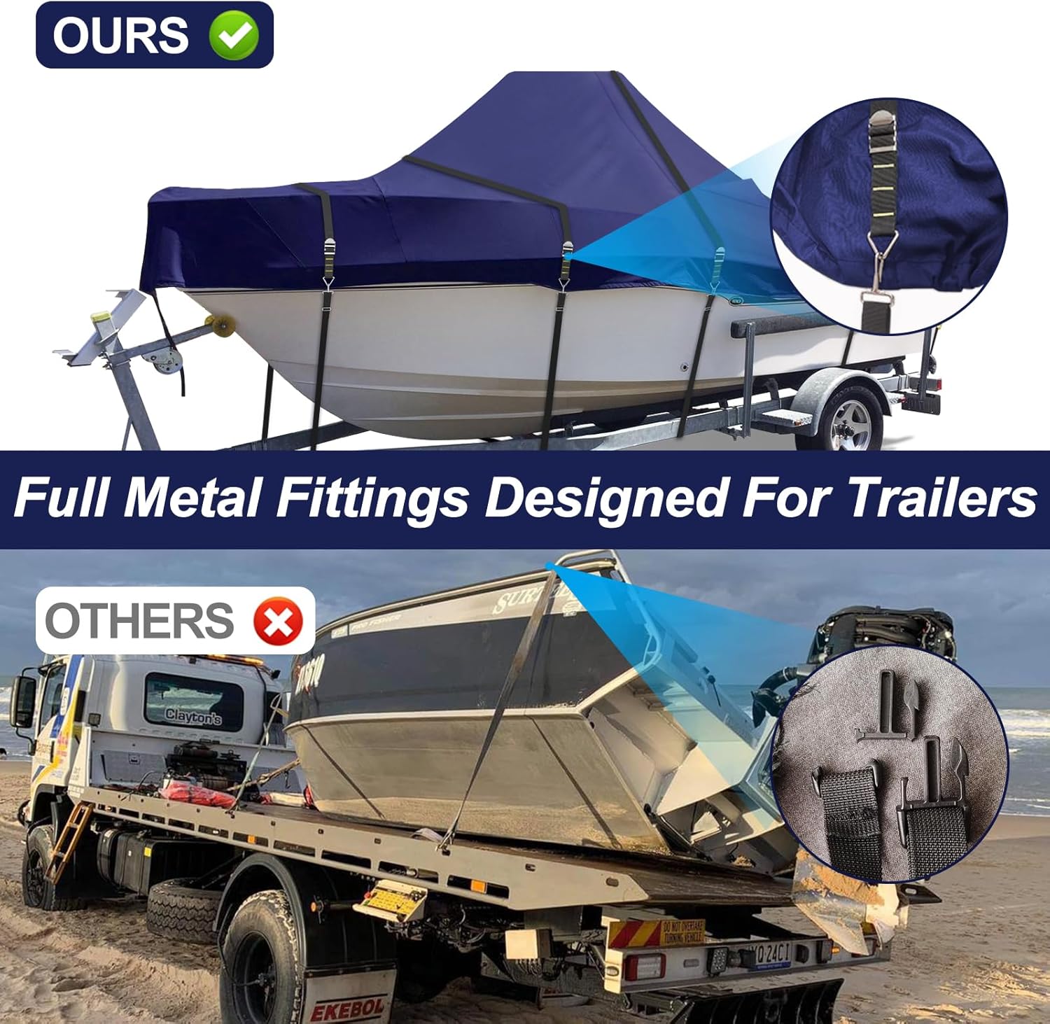 Zenicham 900D Heavy Duty Center Console Boat Cover, Windproof Full Metal Buckle Straps Boat Cover for Center Console Boat, fits 17'-19' Length, Beam Width up to 102" W (Navy)