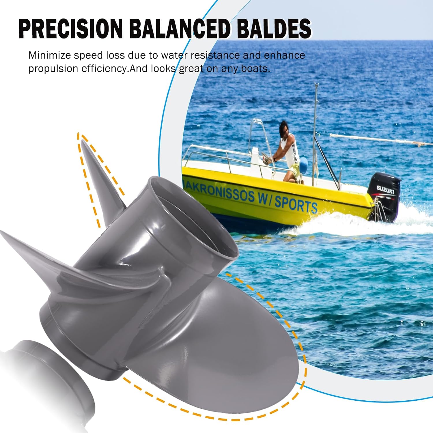 11 1/4 X 13 Upgrade OEM 58130-ZV5-000ZA Outboard Boat Propeller fit Honda Engines 35-60HP 13 Spline Tooth 11.25x13 Aluminum 3 Blades RH - Image 3