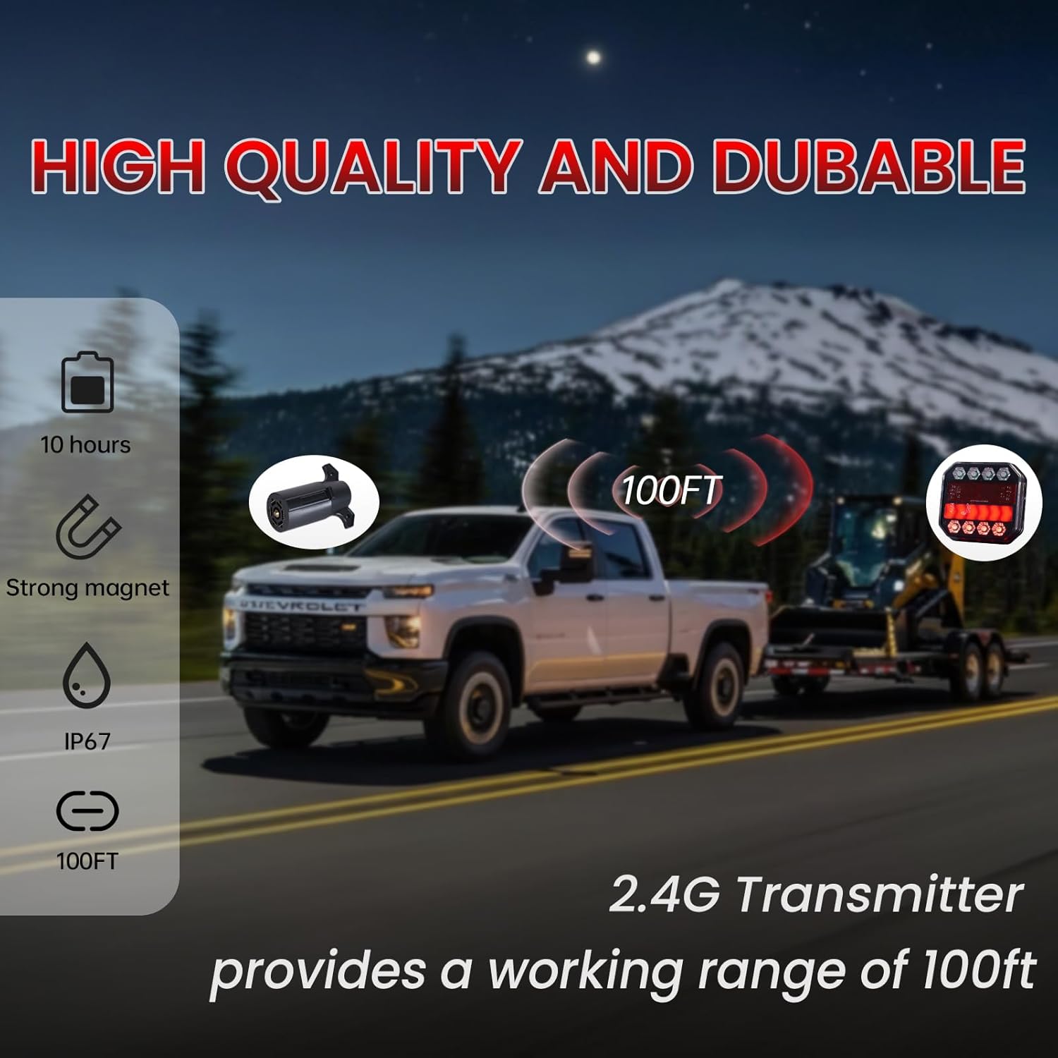 Magnetic Wireless Trailer Lights Kit, IP67 Waterproof Cordless LED Tow Lights w/ 2.4GHz Signal(100ft), 10H Battery - Easy Install for Truck, Trailer, RV, Boat, Camper - Image 4