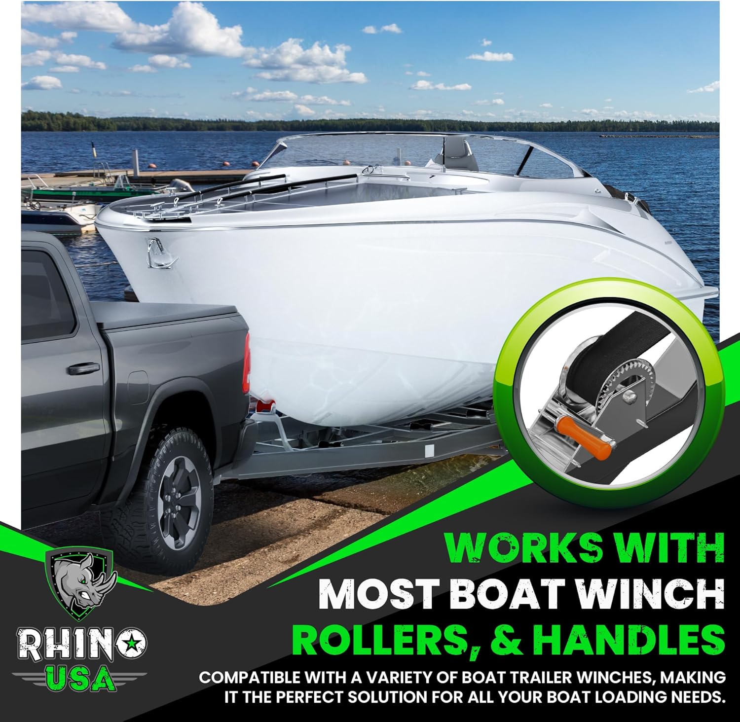 Rhino USA Boat Winch Strap with Hook (2" x 20') - 5,016lb Break Strength - Ultimate Replacement Boat Trailer Winch Straps with Safety Hook - Compatible with Pontoon, Jet Ski, Fishing Boat & More! - Image 5