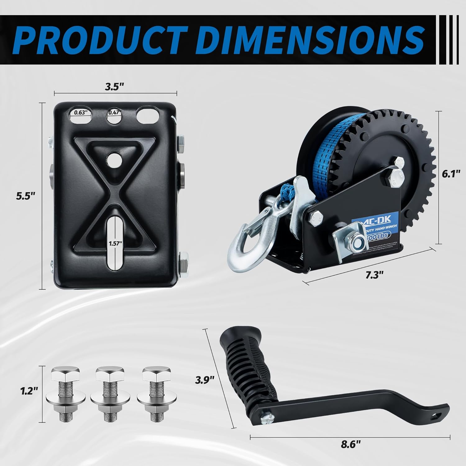 AC-DK 1600lbs Heavy Duty Boat Trailer Winch with 26FT Strap, 2-Way Ratchet & 4:1 Gear Trailer Winch, Portable Hand Crank Winch for Boat, Truck, Trailer, RV, ATV, Jet Ski