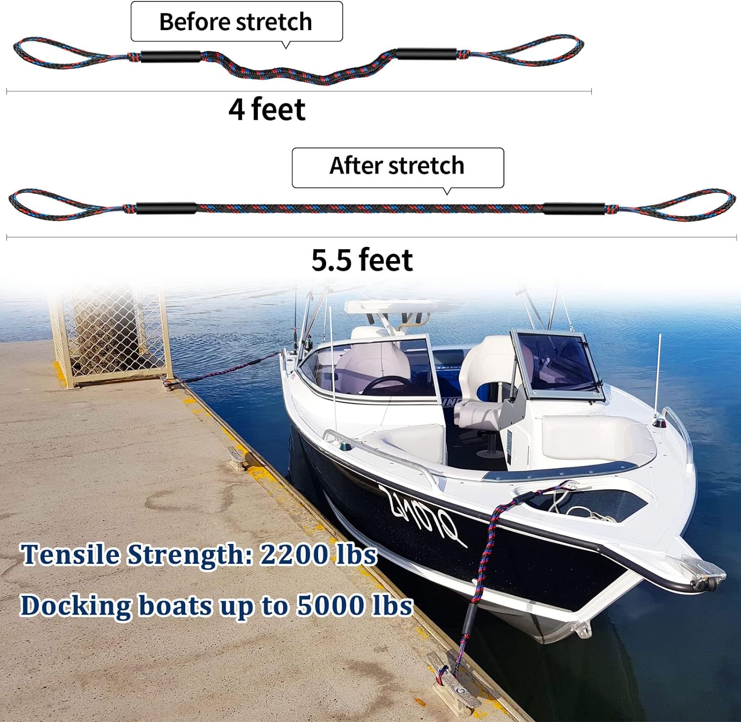 Botepon Boat Bungee Dock Lines, Boating Gifts for Men, Boat Accessories, Pontoon Accessories, Mooring Lines for Bass Boat, 4 Feet