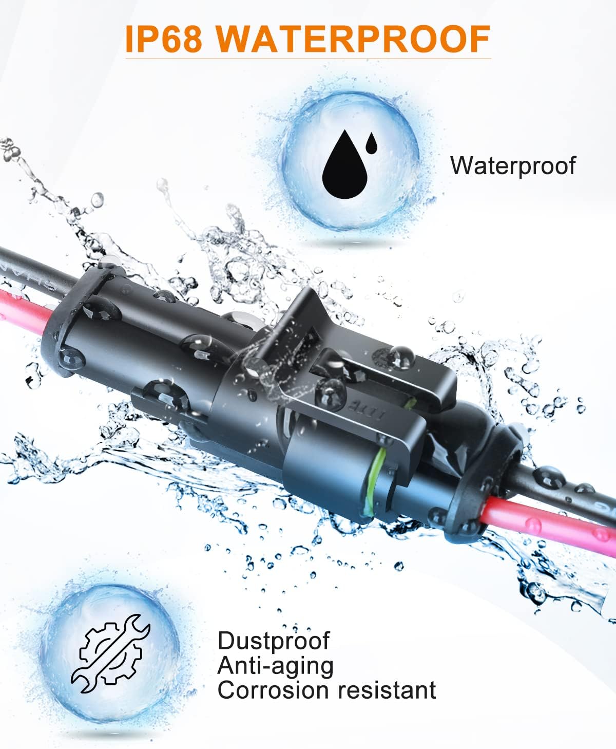 NAOEVO 2 Pin Connector Waterproof, 16 AWG 2 Wire Connectors, Automotive Electrical Male and Female Plug with Heat Shrink Tubing for Car Truck Boat Wire Connection, 6 Kits