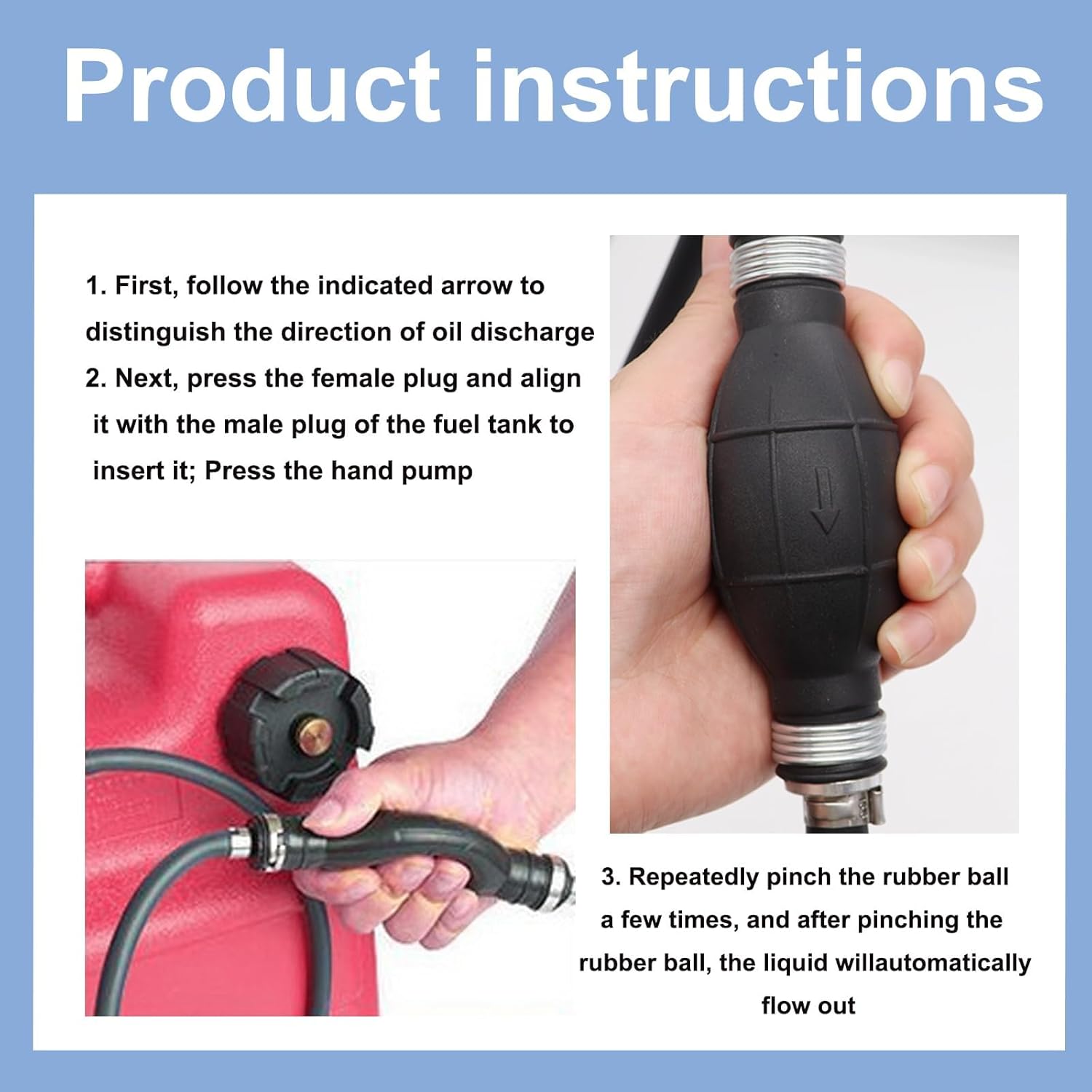 Tnisesm 5/16" 6FT Fuel Line Assembly, with Connector Rubber Marine Outboard Boat Motor RVs Fuel Assembly with Primer Bulb 304 Steel Hose Clamps - Image 4