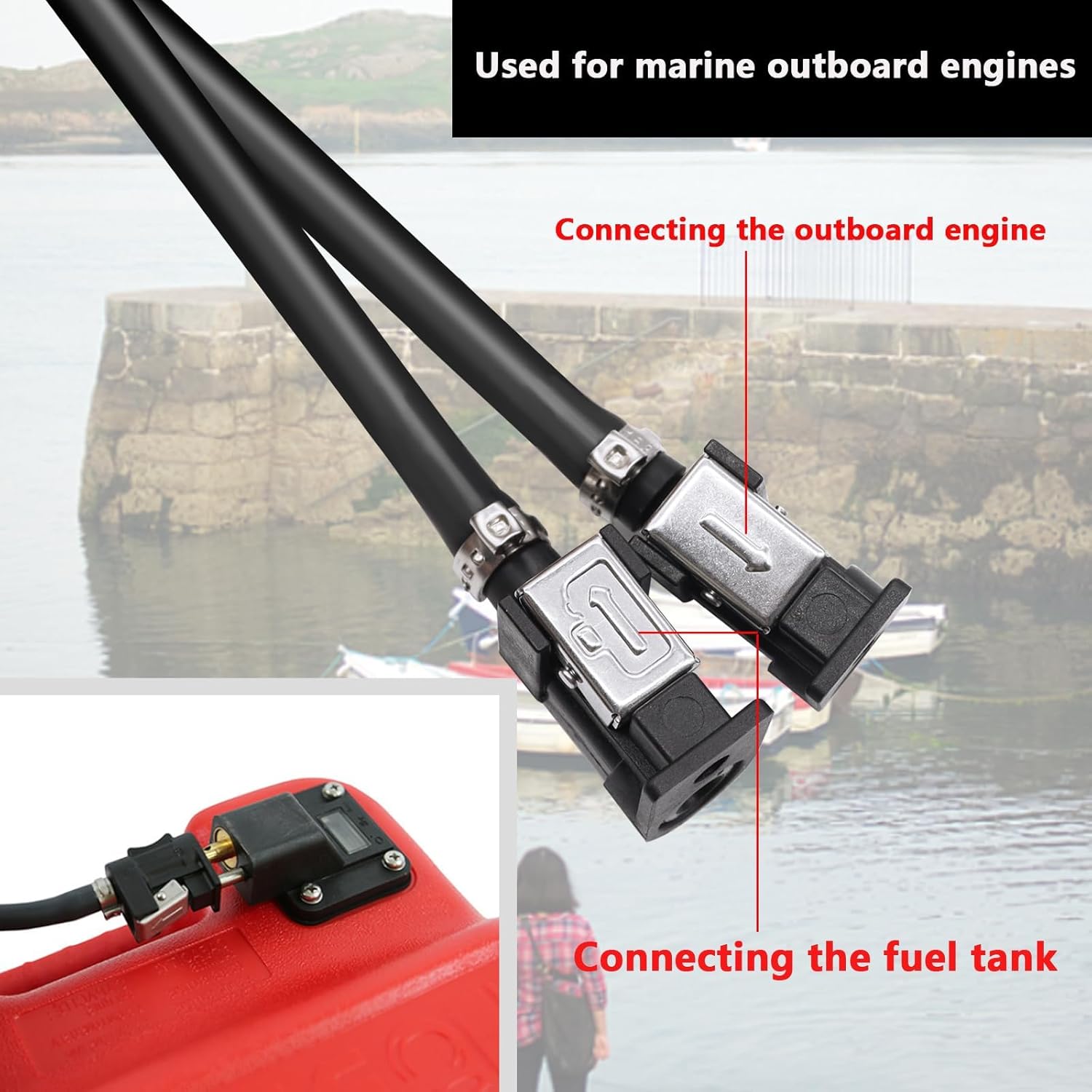 Tnisesm 5/16" 6FT Fuel Line Assembly, with Connector Rubber Marine Outboard Boat Motor RVs Fuel Assembly with Primer Bulb 304 Steel Hose Clamps - Image 5