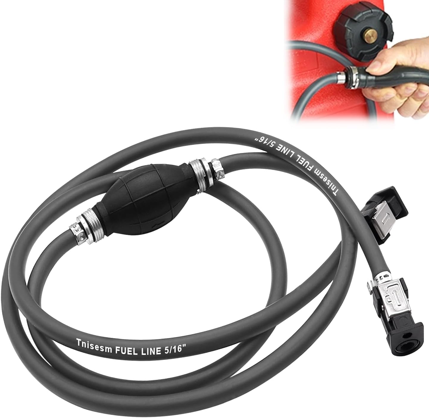 Tnisesm 5/16" 6FT Fuel Line Assembly, with Connector Rubber Marine Outboard Boat Motor RVs Fuel Assembly with Primer Bulb 304 Steel Hose Clamps - Image 6