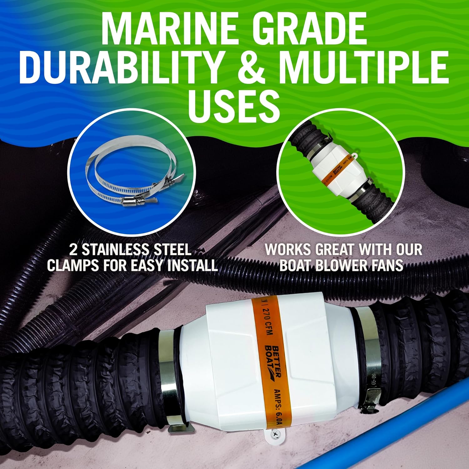 Boat Blower Hose, 4 Inch Marine Exhaust Hose, 10 Ft Flexible PVC Duct for Bilge, Engine Compartment, Galley, Head, or Dryer Vent, Black - Image 2