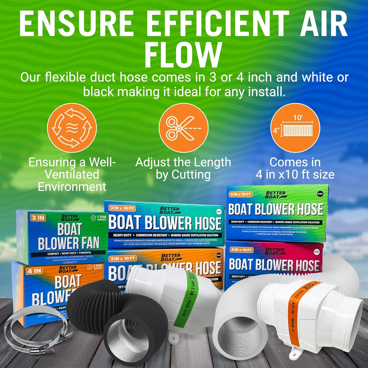 Boat Blower Hose, 4 Inch Marine Exhaust Hose, 10 Ft Flexible PVC Duct for Bilge, Engine Compartment, Galley, Head, or Dryer Vent, Black - Image 3