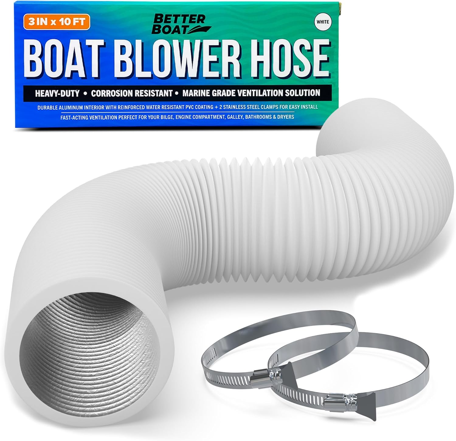 Boat Blower Hose, 4 Inch Marine Exhaust Hose, 10 Ft Flexible PVC Duct for Bilge, Engine Compartment, Galley, Head, or Dryer Vent, Black - Image 6