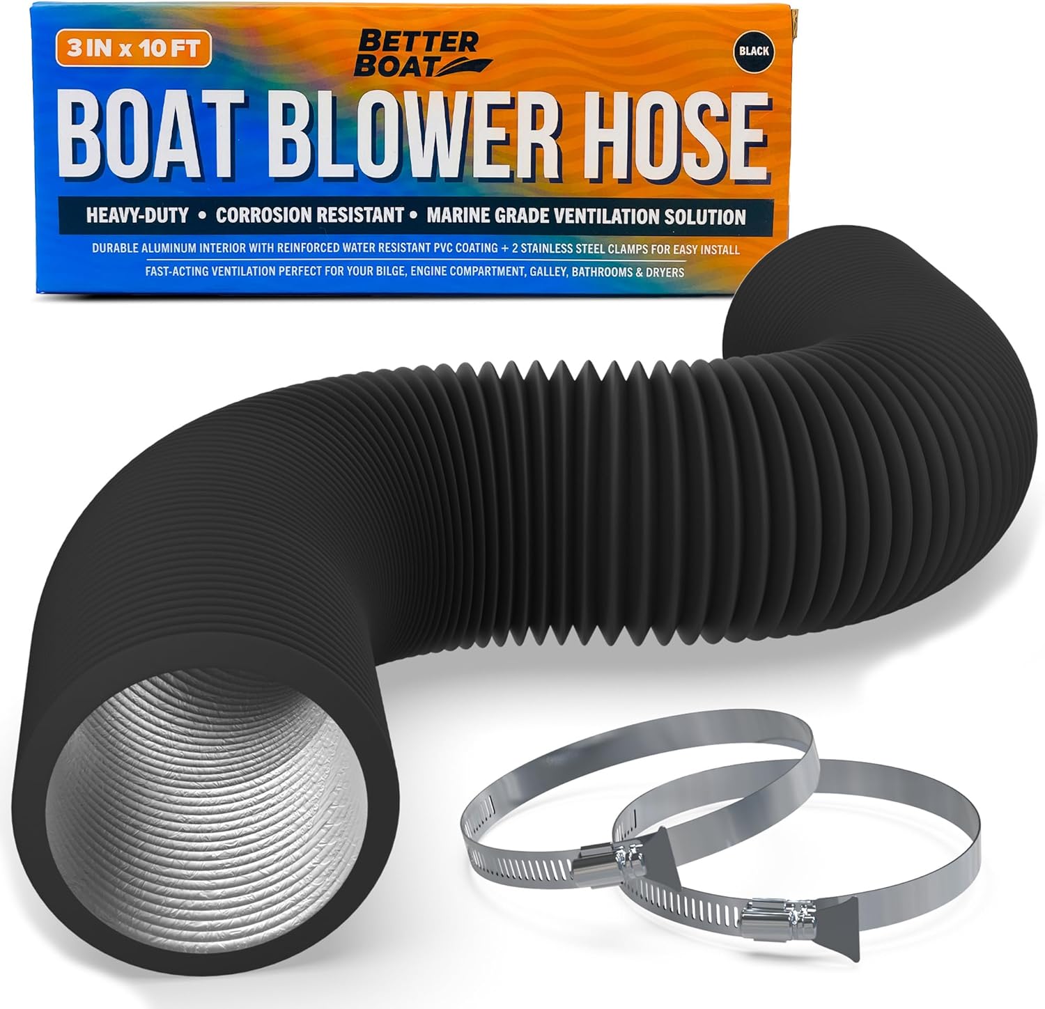 Boat Blower Hose, 4 Inch Marine Exhaust Hose, 10 Ft Flexible PVC Duct for Bilge, Engine Compartment, Galley, Head, or Dryer Vent, Black - Image 7