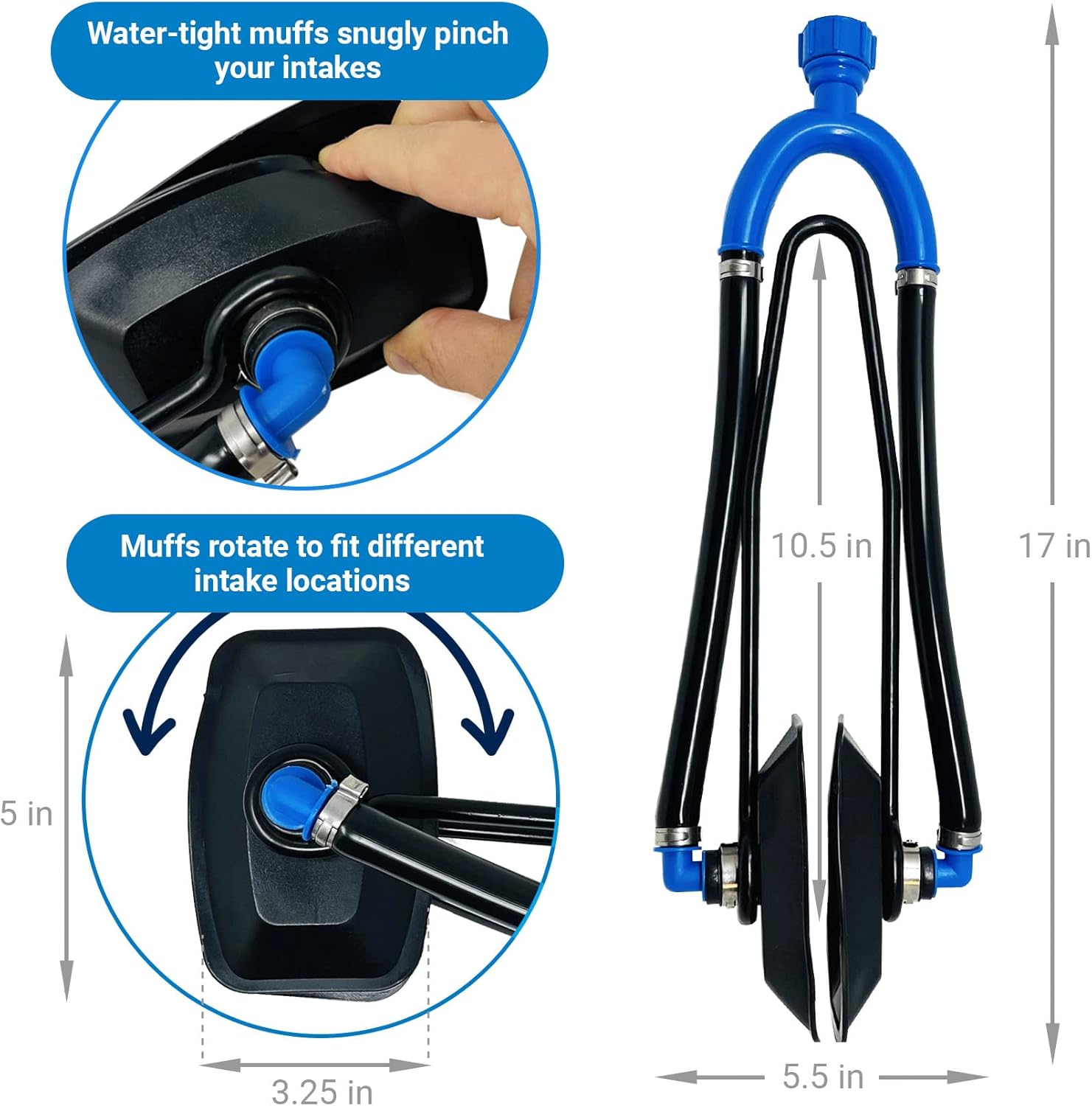 Boat Motor Muffs, Outboard & Inboard I/O Engine Flush Kit, Ear Flusher Hose Adapter for Marine Engine Winterizing, Flushing & Warming