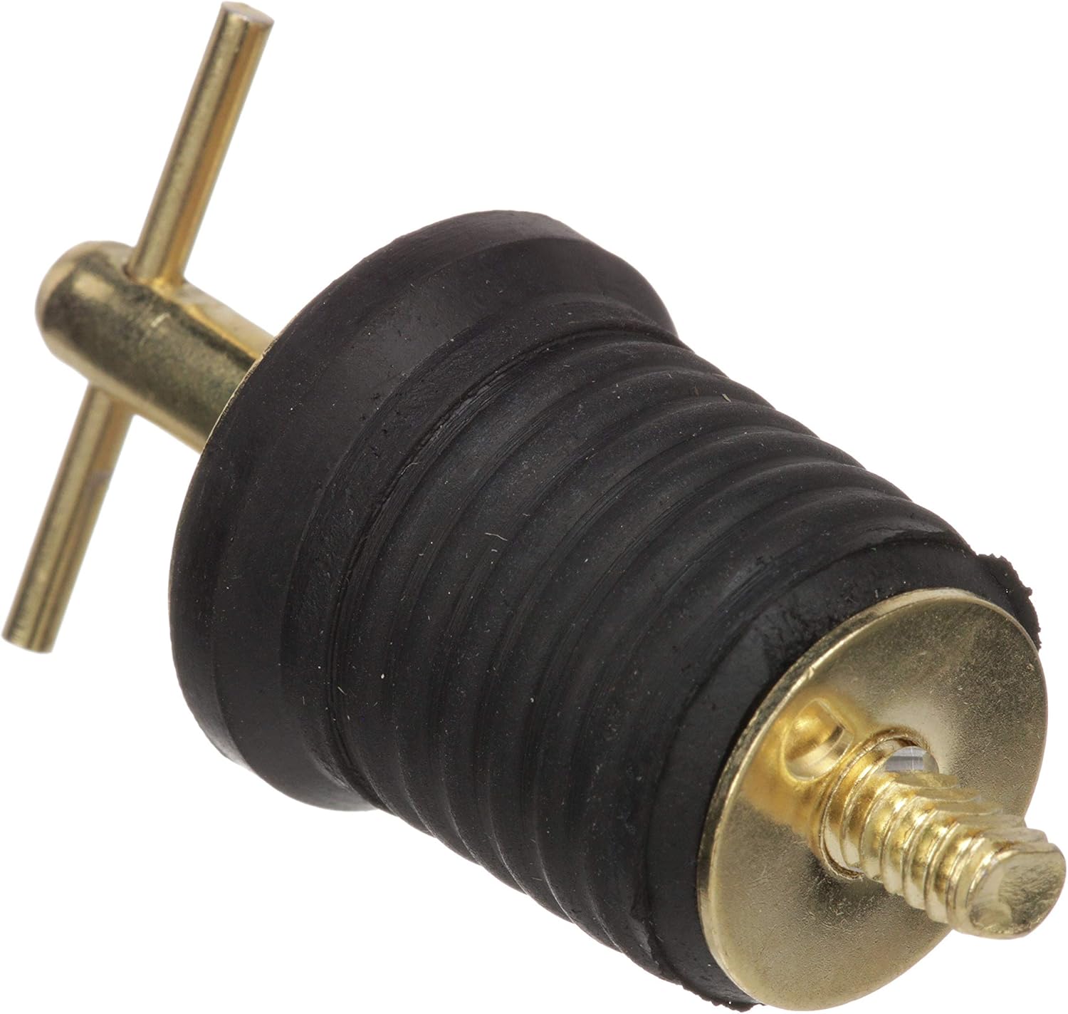 Attwood 11587-4 T-Handle Drain Plug, for 1-Inch-Diameter Drains, Locks in Place, Brass-Plated Handle