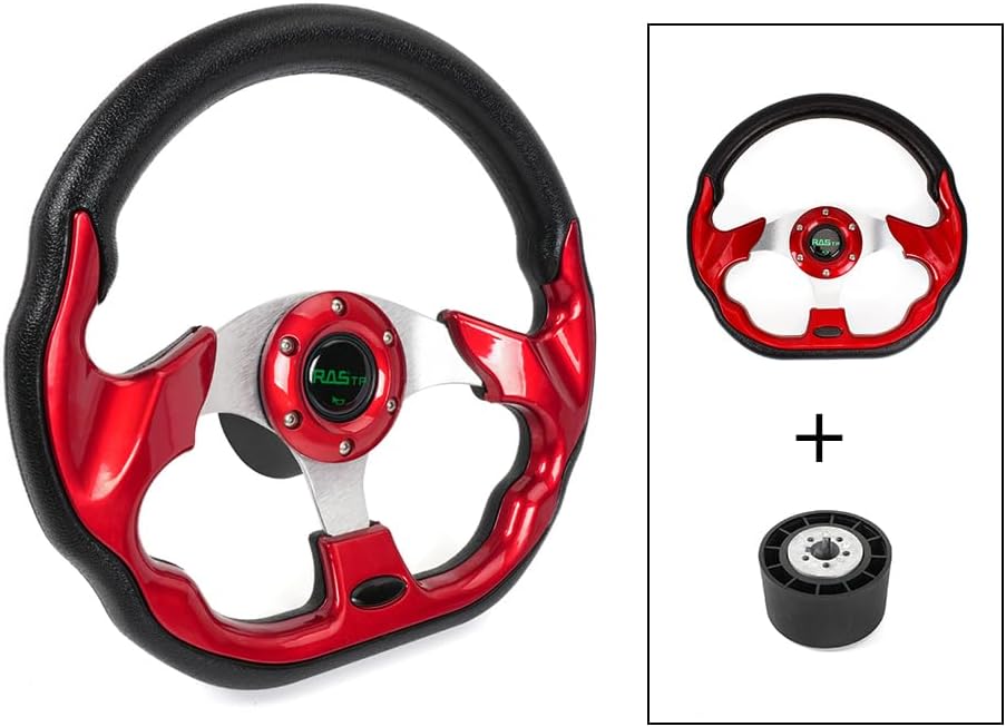 RASTP 12.6 Inch Boat Steering Wheel with 3/4u201C Axle Marine Steering Wheel Adapter for Most Marine boats,Vessels,Yachts,Pontoons Boat(Red)