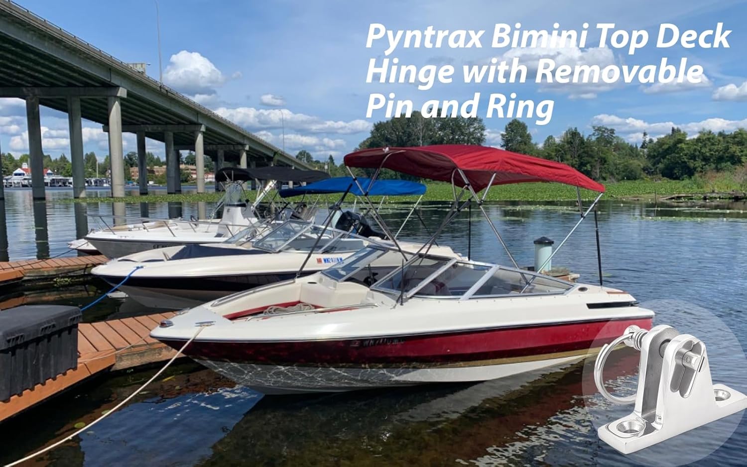 Pyntrax Bimini Top Deck Hinge - 316 Stainless Steel Marine Hardware with Quick-Release Pin & Ring - Easy Install Boat Bimini Top Parts for Pontoon, Fishing & Ski Boats (2 Pack)