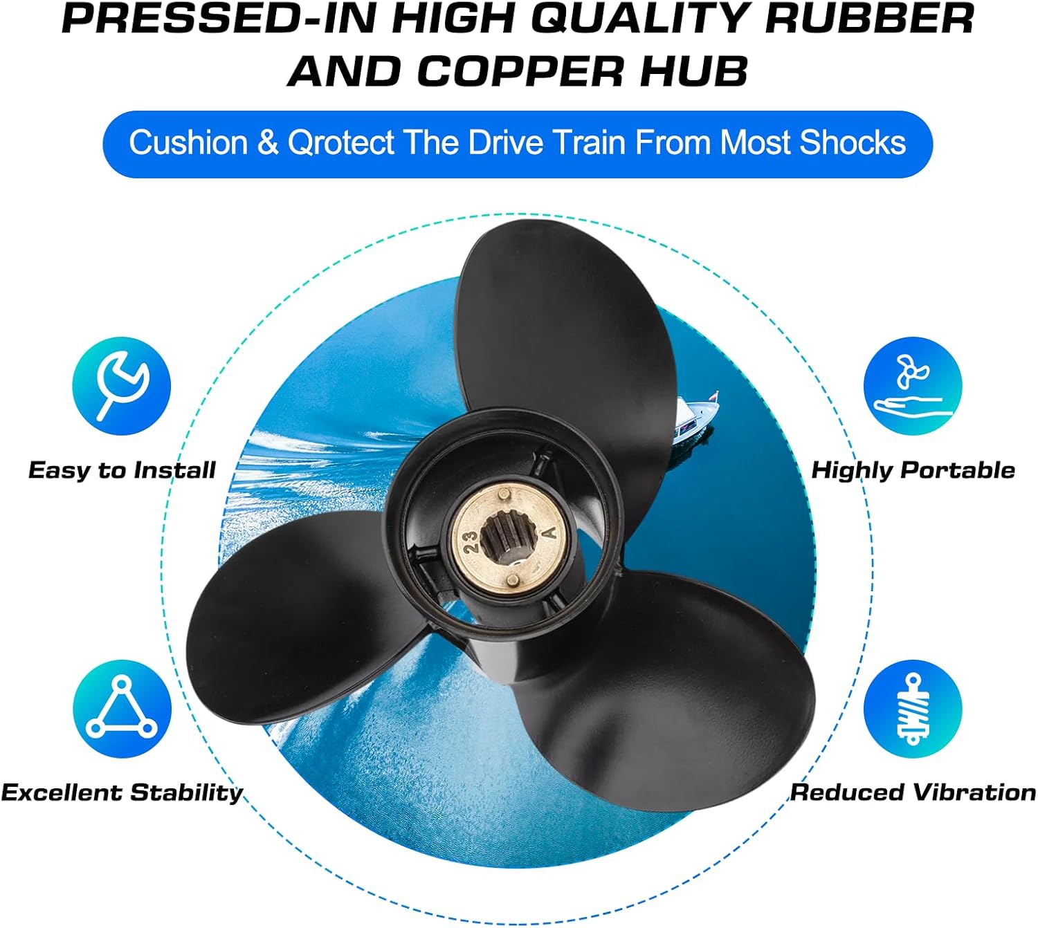 VQPROPs Your Props Marine OEM Upgrade 13 Spline Tooth Prop Aluminum Outboard Boat Propeller Compatible Fit Mercury Engines with 3-1/4" Gearcase 2&4 Stroke 30/35/40/45/50/55/60/70HP,RH - Image 4