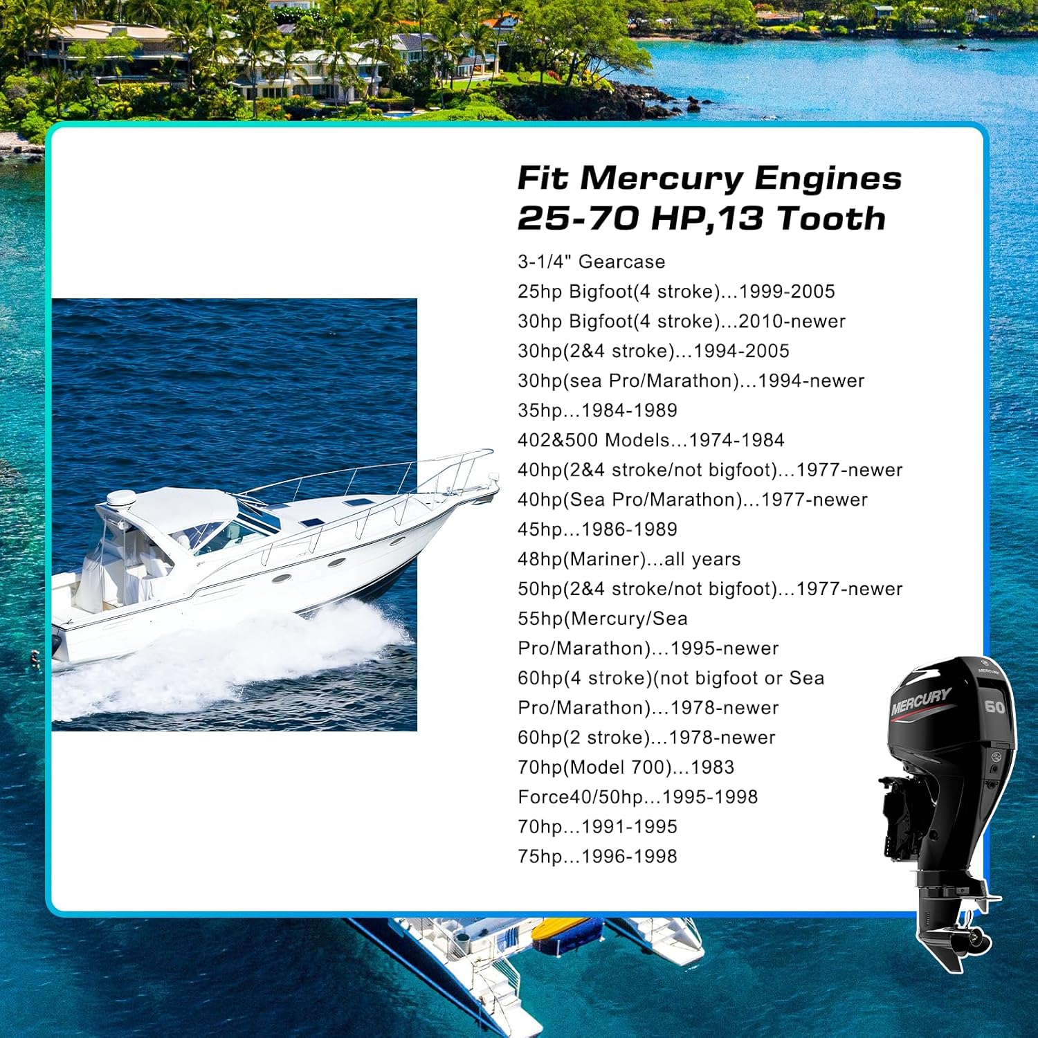 VQPROPs Your Props Marine OEM Upgrade 13 Spline Tooth Prop Aluminum Outboard Boat Propeller Compatible Fit Mercury Engines with 3-1/4" Gearcase 2&4 Stroke 30/35/40/45/50/55/60/70HP,RH - Image 5