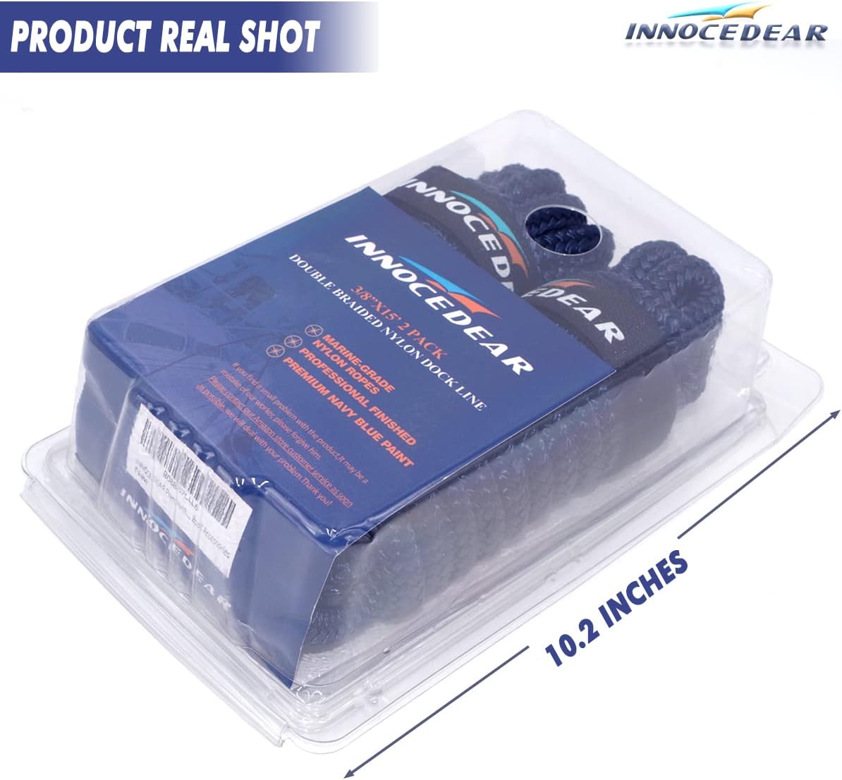 INNOCEDEAR 2 Pack Premium Navy Blue Dock Lines - 15' / 25'/35' with Eyelet.Double Braided Nylon Dock Line/