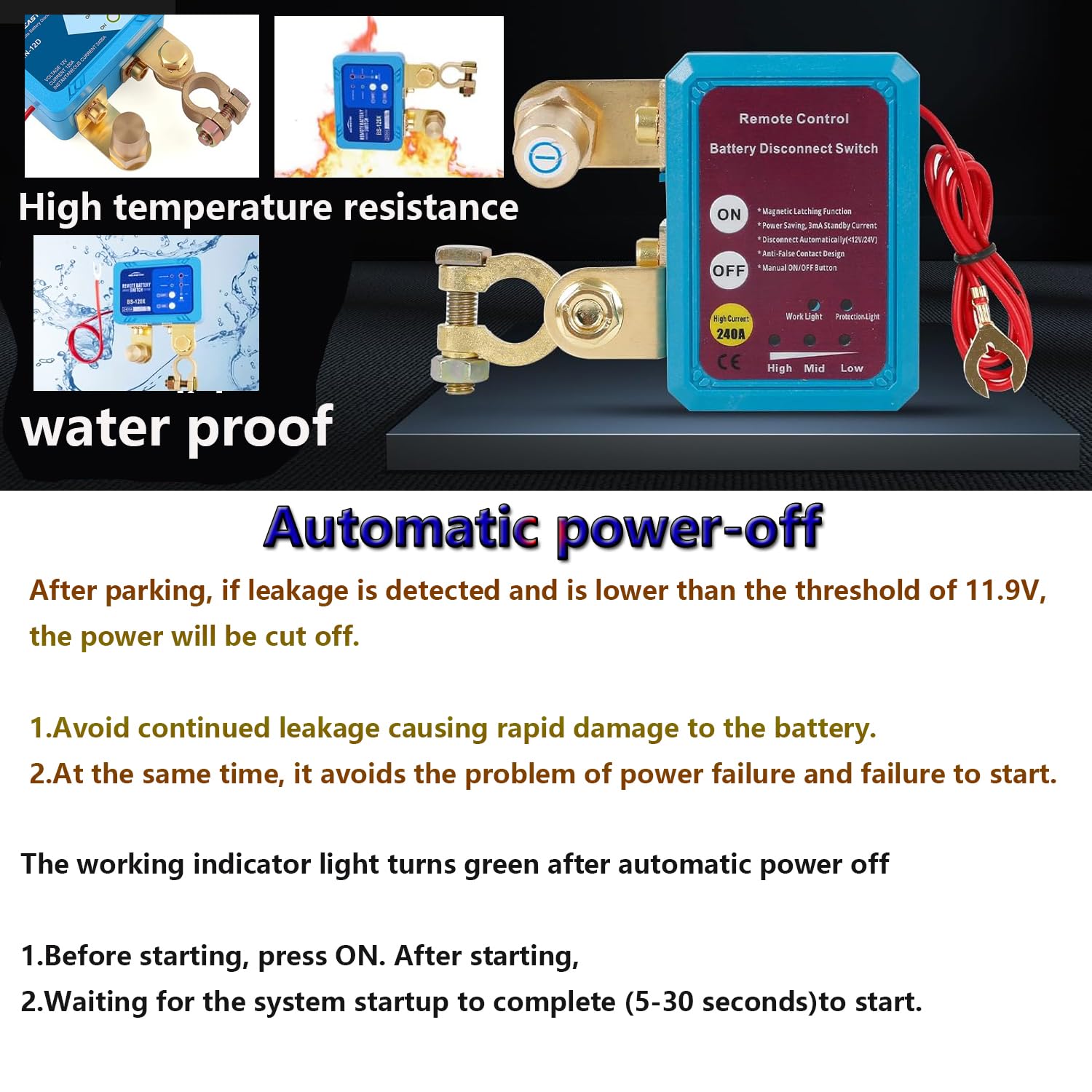 Kill Switch for Car, Remote Battery Disconnect Switch 12V 240A,Car Battery Kill Switch Anti Theft, Battery Cut Off Switch for Auto, RV, Truck, Boat - Image 2