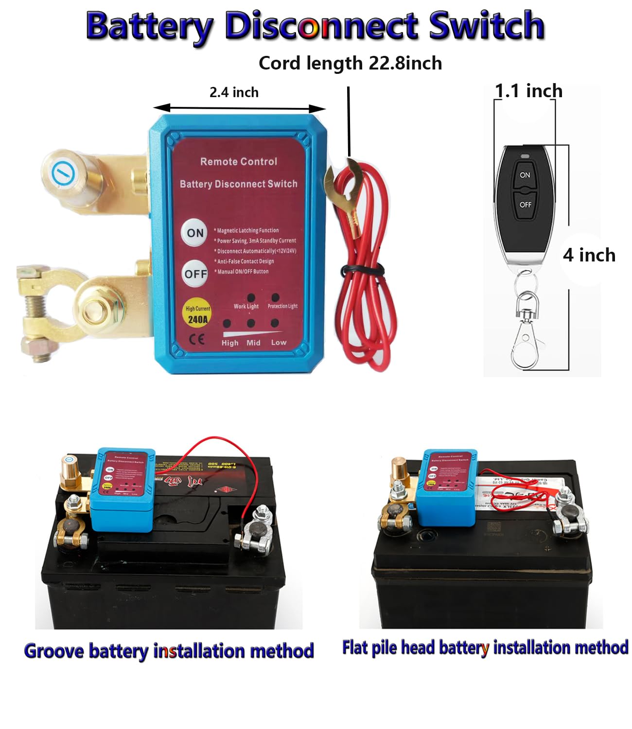 Kill Switch for Car, Remote Battery Disconnect Switch 12V 240A,Car Battery Kill Switch Anti Theft, Battery Cut Off Switch for Auto, RV, Truck, Boat - Image 3
