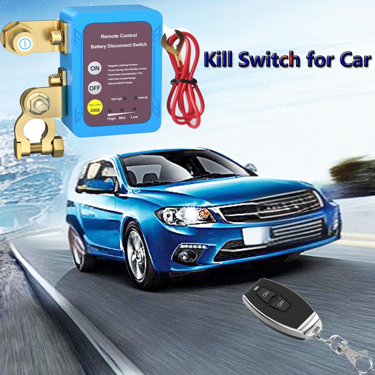 Kill Switch for Car, Remote Battery Disconnect Switch 12V 240A,Car Battery Kill Switch Anti Theft, Battery Cut Off Switch for Auto, RV, Truck, Boat - Image 4