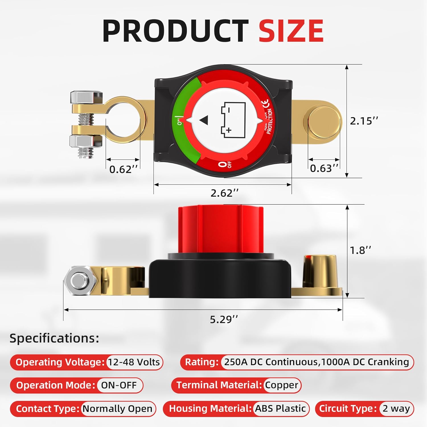 Joinfworld Top Post Battery Disconnect Switch 12V-48V Battery Kill Switch Negative On/Off Battery Switch for Cars, Vehicles, RVs and Boats
