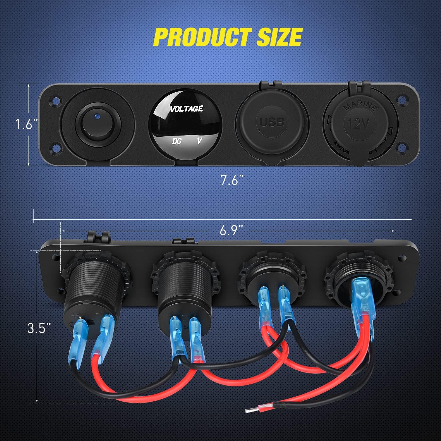 Nilight 4 in 1 ON/Off Charger Socket Panel PD Type C and QC 3.0 USB Power Outlet LED Voltmeter Cigarette Lighter Rocker Toggle Switches for Truck Car Boats RV