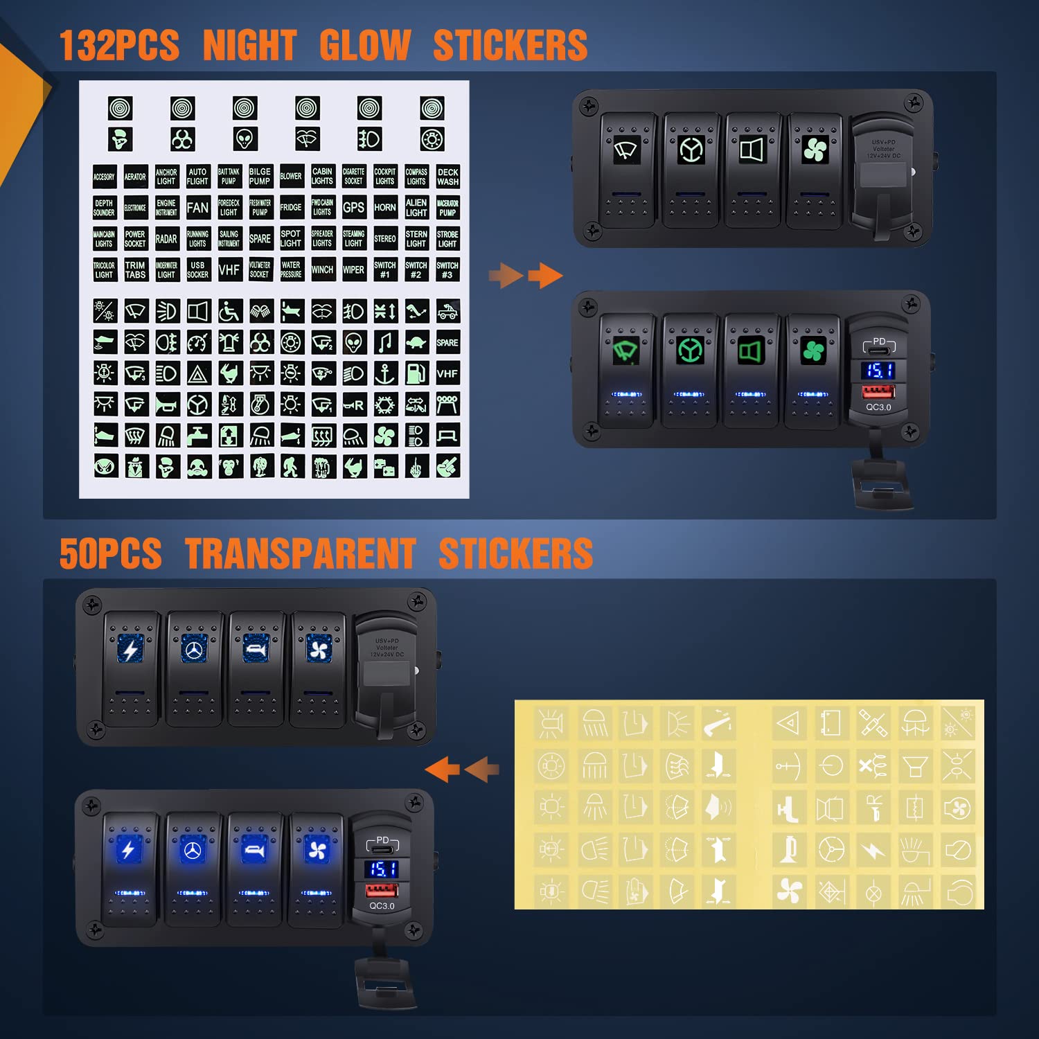 Nilight 4 Gang Rocker Switch Box 12V SPST ON Off PD Type C and QC 3.0 USB Charger Voltmeter Waterproof Aluminum Panel DIY Stickers for Boats Cars RVs Trucks - Image 2