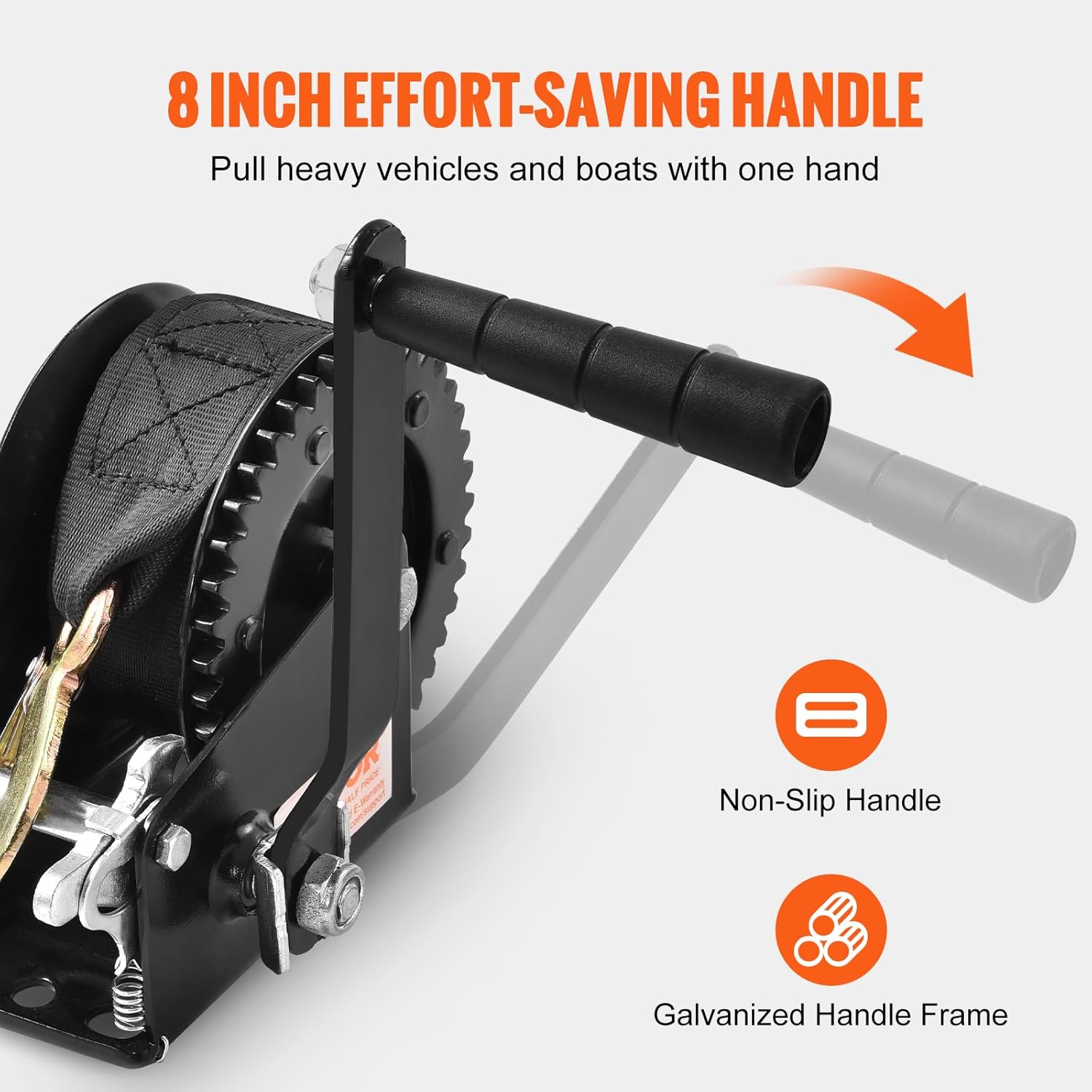 VEVOR Boat Winch,1200 lbs Capacity Hand Boat Trailer Winch Heavy Duty Rope Crank with 23 ft Polyester Strap and Two-Way Ratchet, Manual Operated Hand Crank Winch for Trailer, Boat or ATV Towing - Image 5