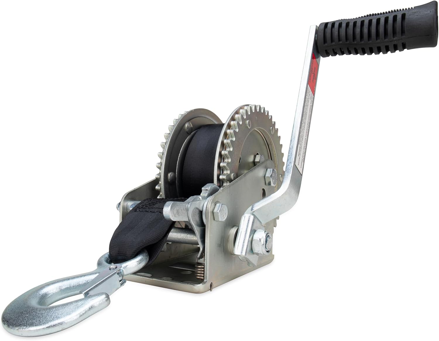 Camco 2000lb Boat Trailer Winch - Manual Hand Crank Boat Winch Features 20-Foot Strap & 2-Way Ratchet - 2,000lb Weight Capacity - Boat Trailer Accessories (50000)