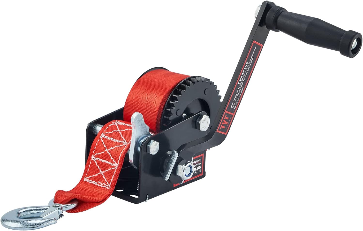 TYT 600LB Boat Trailer Winch with Black Polyester Strap, Anti-Slip Handle Crank Gear Hand Winch, Portable Two-Way Ratchet Forward & Backward Manual Rope Winch for ATV UTV Jet Ski Trailer Small Winch - Image 8