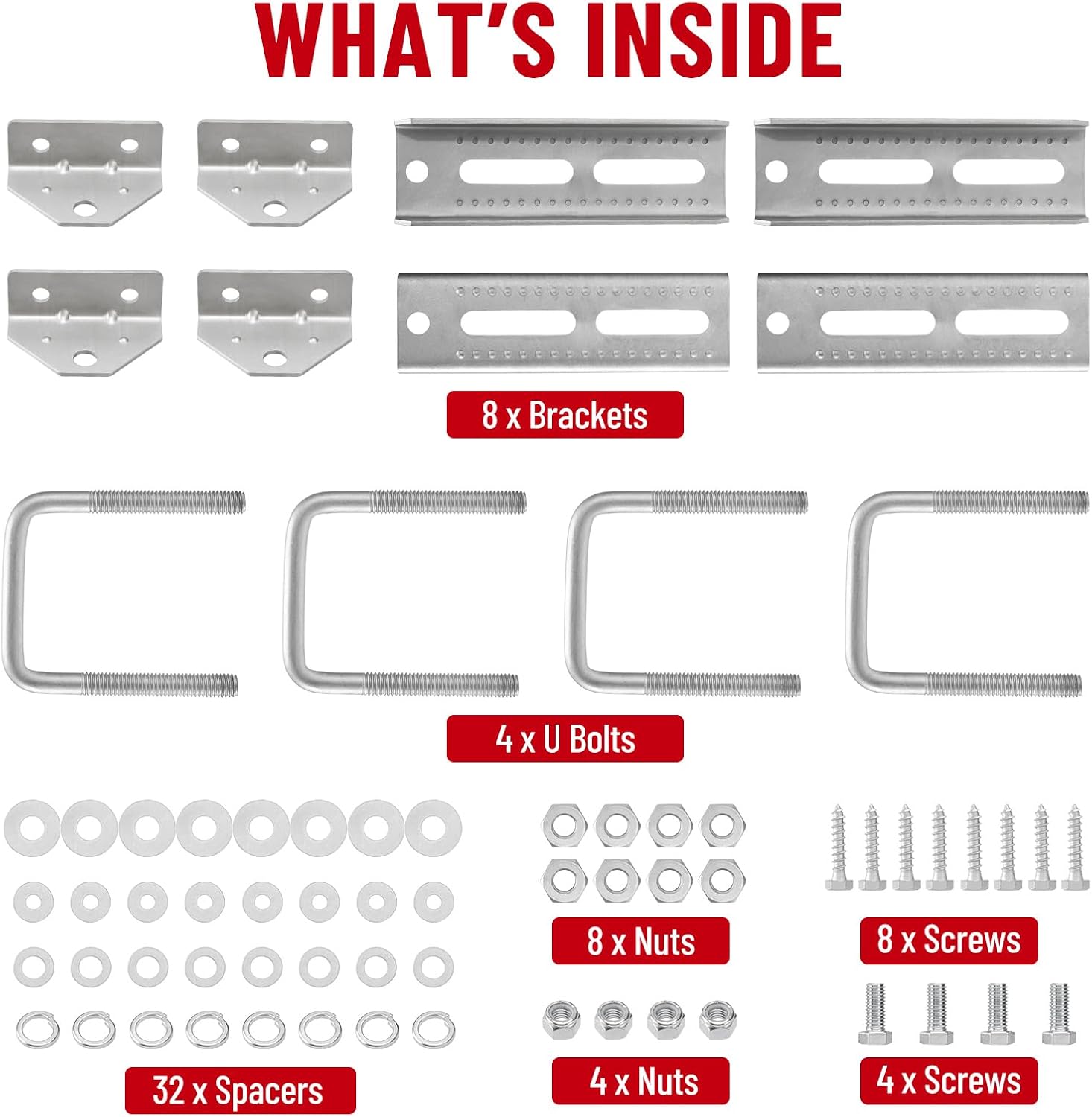 Racewill 4 Pack 8"/10"/12" Boat Trailer Bunk Brackets for 1.5" x 3", 2" x 3", 3" x 3" Boat Trailer Crossmember - Image 7