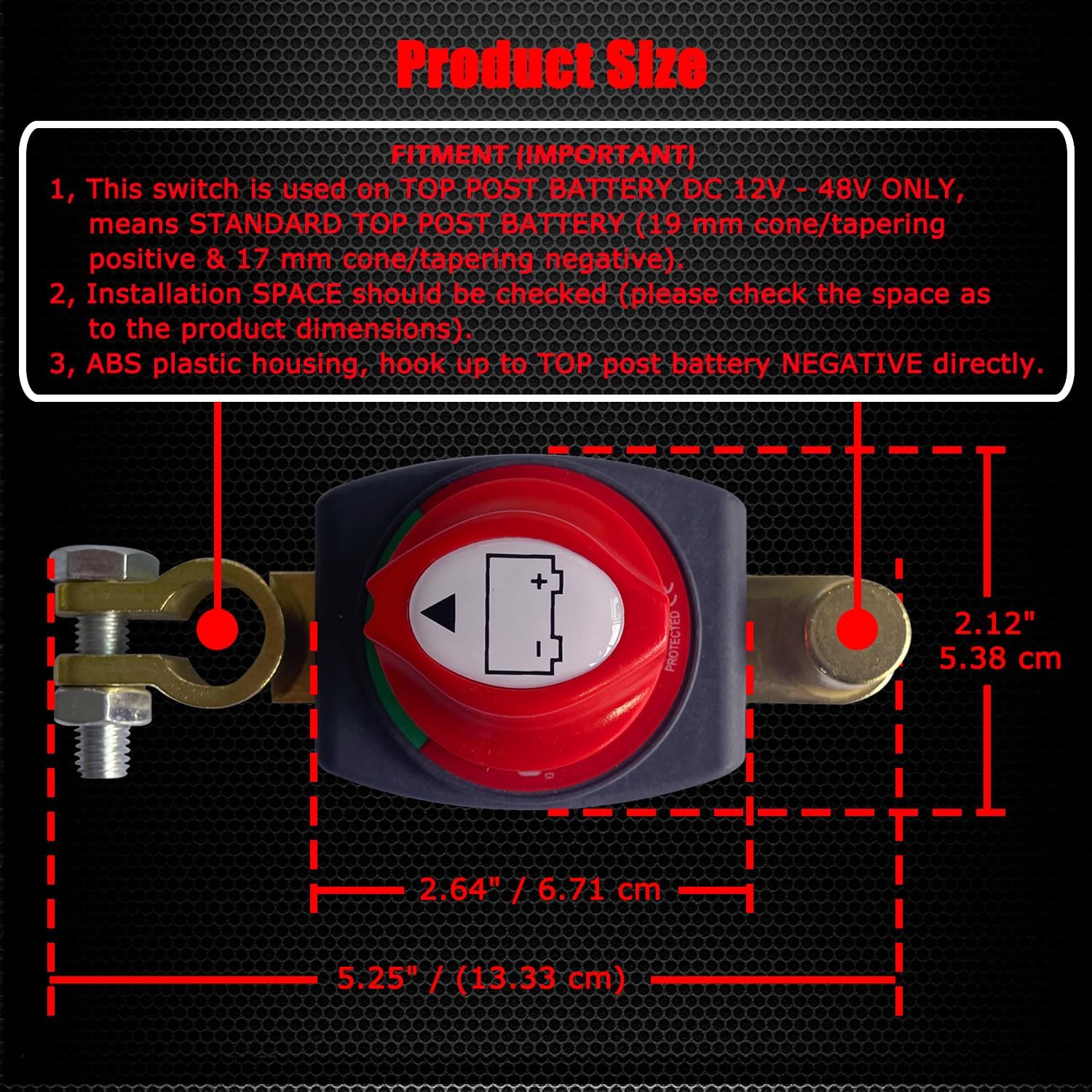 Ampper Top Post Battery Disconnect Switch 12V - 48V, Marine Battery Switch Disconnect Power Cut Shut Off for Car, RV and Boat (Negative, On/Off)