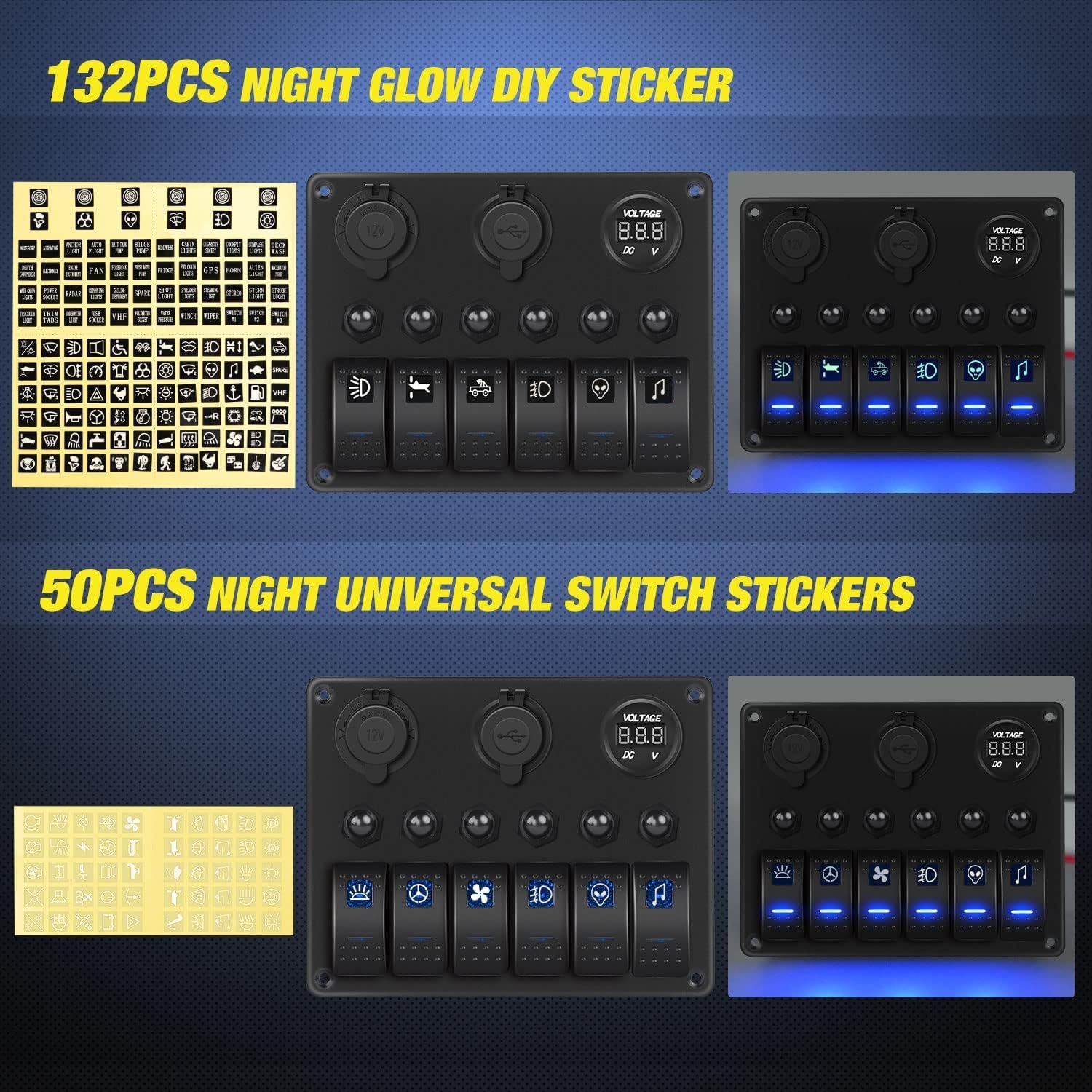 Nilight 6 Gang ON Off Rocker Switch Panel 12V Voltmeter Dual USB Charger Cigarette Lighter Socket For RV Truck Boat , 2 Years Warranty - Image 4