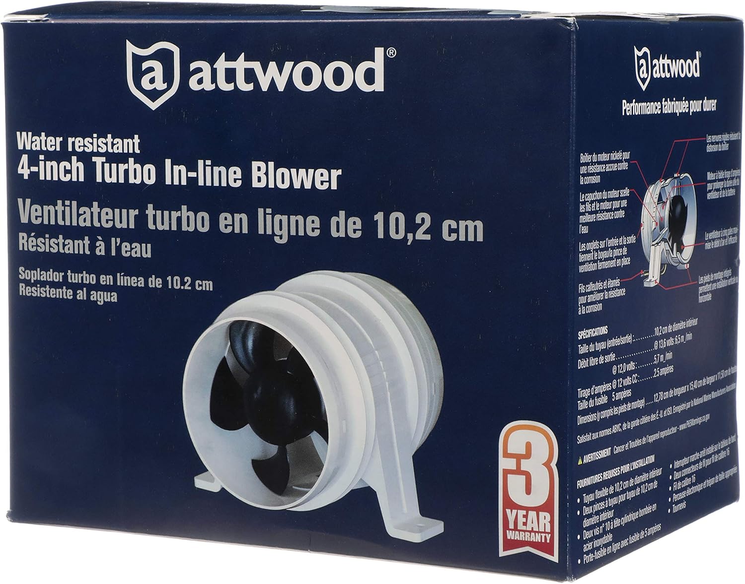 Attwood 1749-4 Turbo 4000 Series II In-Line Blower, For 4-Inch Interior Diameter Vent Hose, Water Resistant, 12-Volt - Image 5