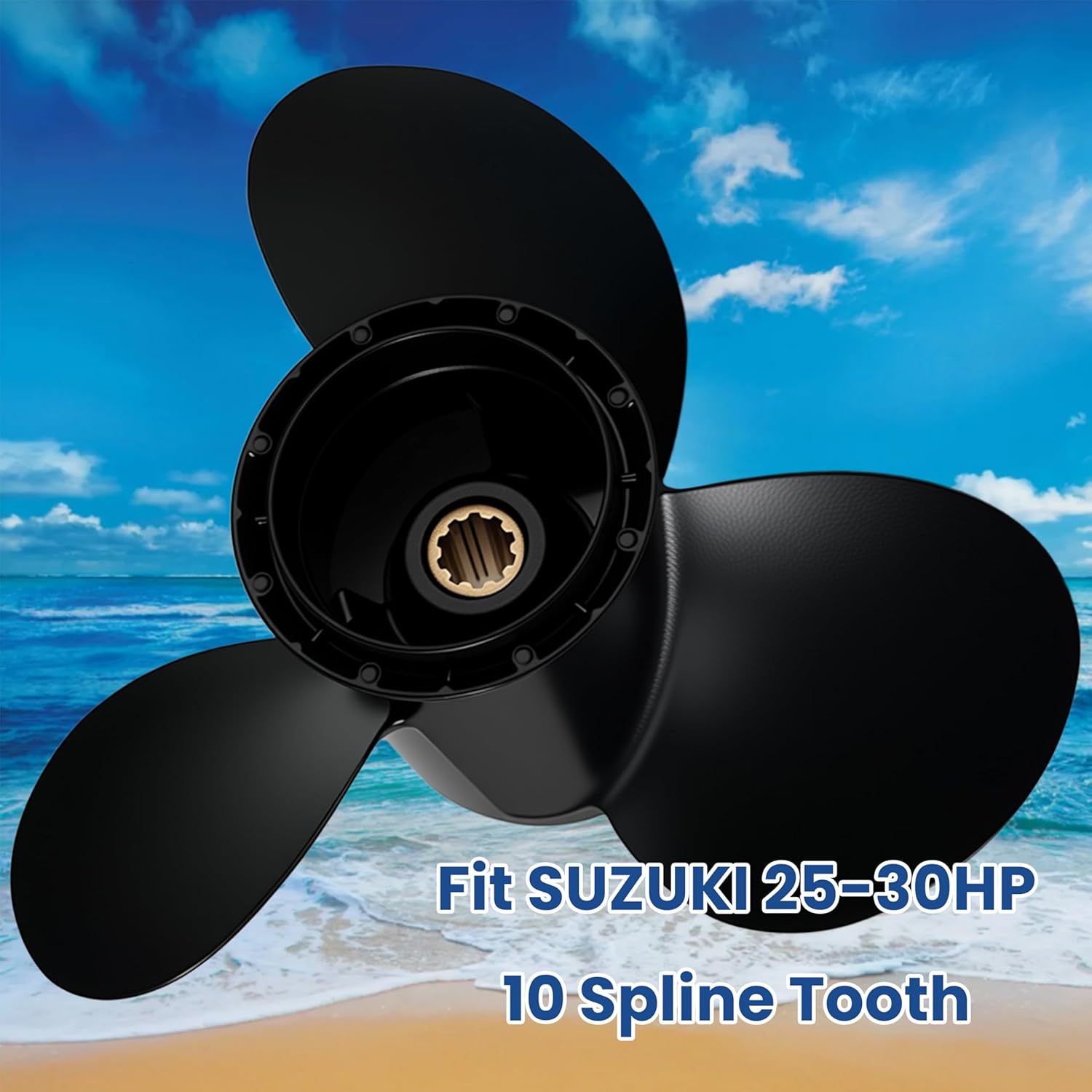 VRIWOY Boat Propeller for Suzuki 25HP 30HP Outboard Engines 10 1/4 x 10, 10 1/4 x 11, 10 1/4×12,10 1/4 x 13, 10 1/4 x 14 DT25 DF25 DT30 DF30,Aluminum 3-Blade 10-Spline RH