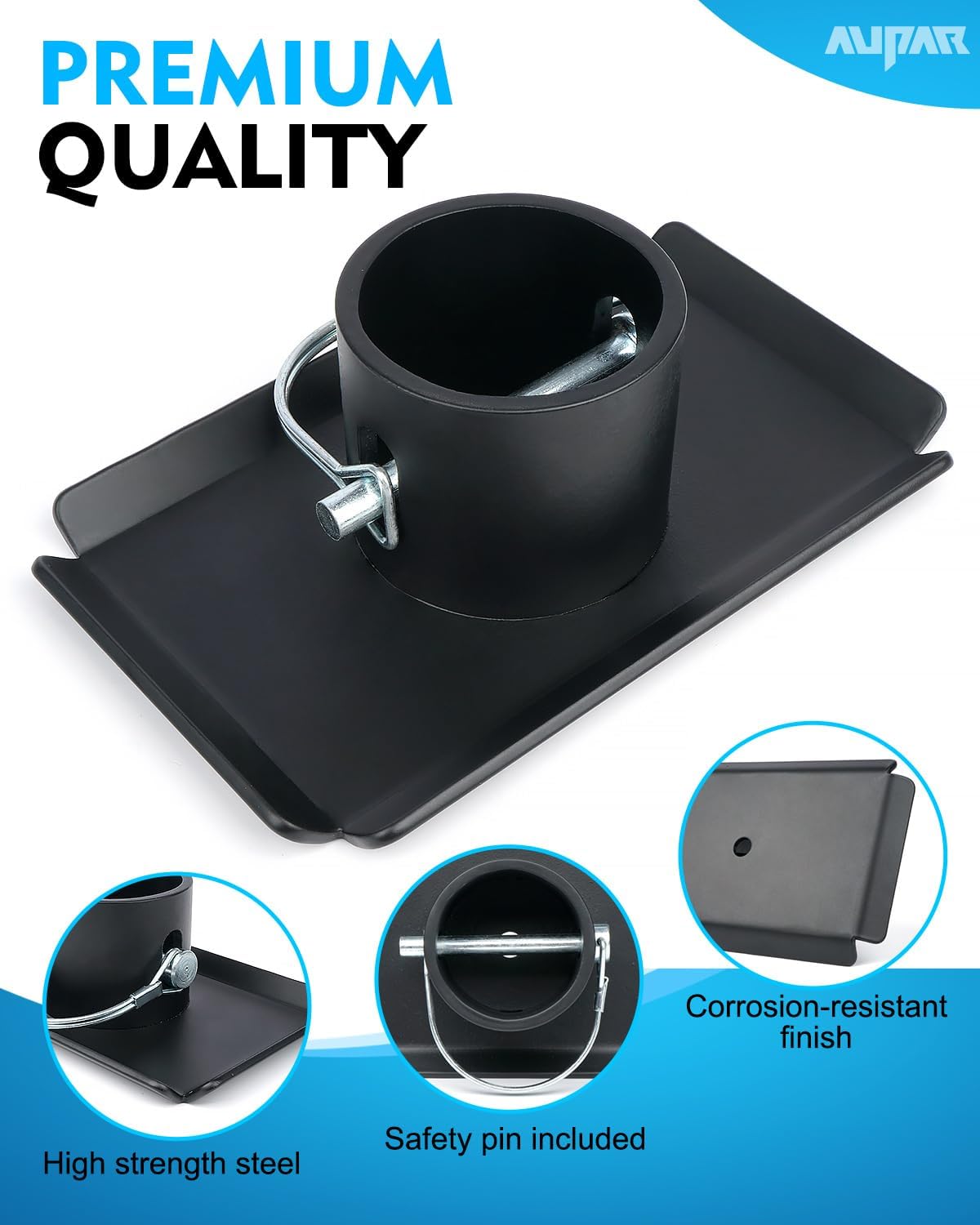 Aupar Trailer Jack Foot Plate with Pin Base, 5000lbs Capacity Foot Pad Compatible with Boat Trailer Jack Tongue Parts, Boat Hitch Camper, RV, A-Frame Boat - Black - Image 2