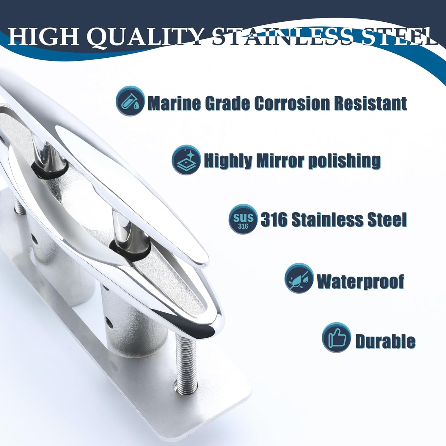 SHENGHUISS Boat Cleats 316 Stainless Steel Pop Up Cleat Retractable Heavy Duty Pull Up Cleat Flush Mount Deck Cleats with Backing Plate and Lock Nuts(5"/6"/8"/10") - Image 2